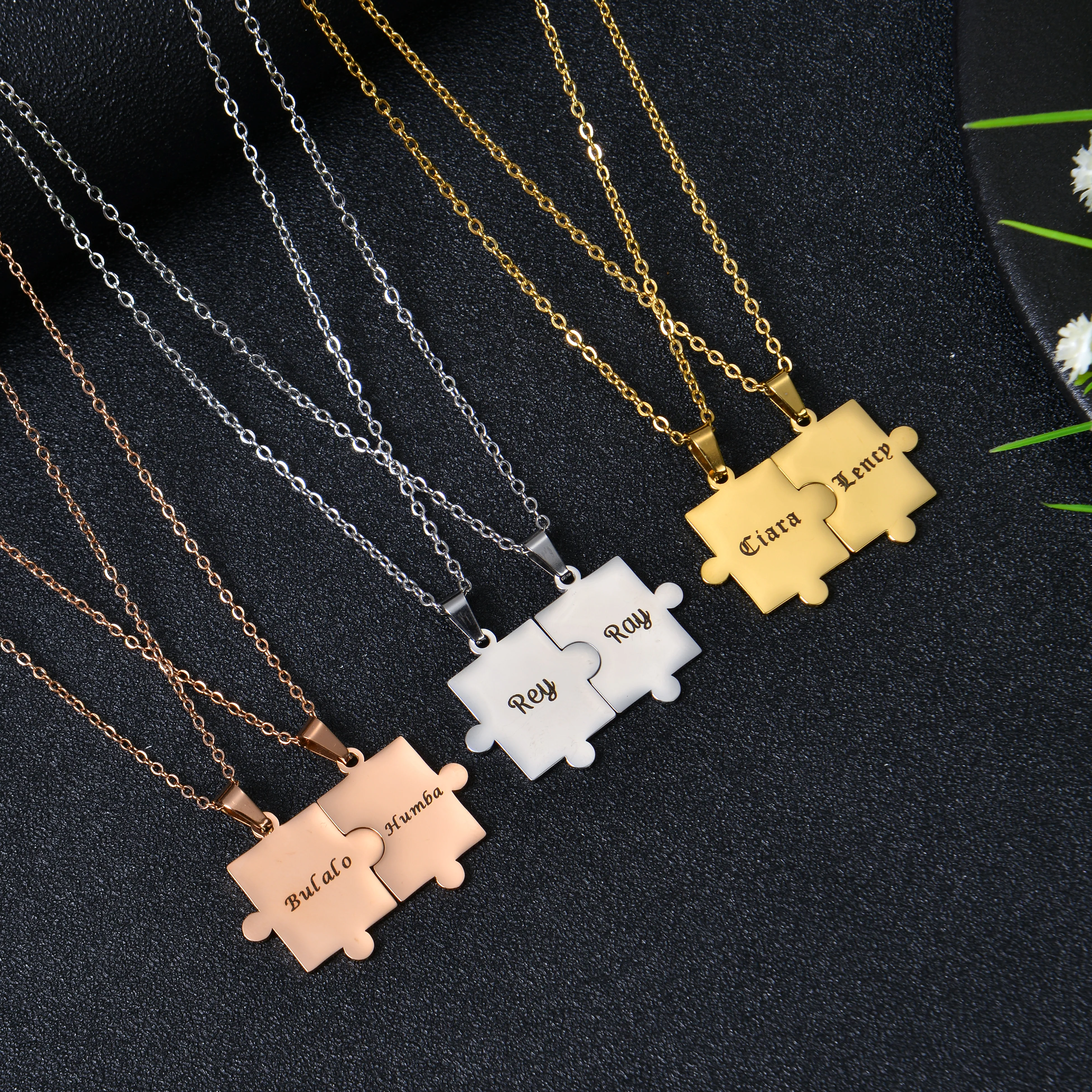 Personalized Couple Name Puzzle Piece Necklace - Image 8