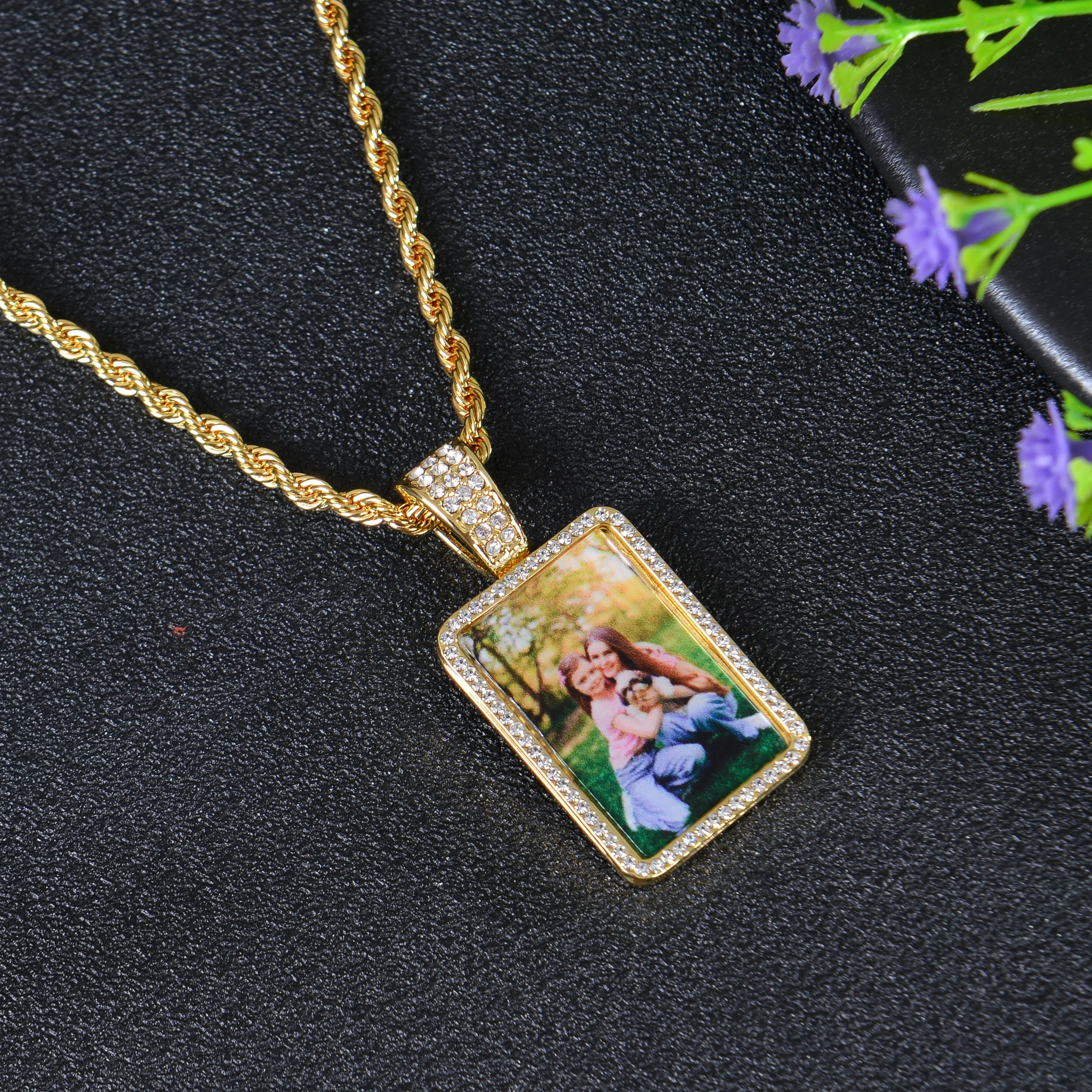 Personalized Diamond Studded Colorful Photo Necklace - Image 5