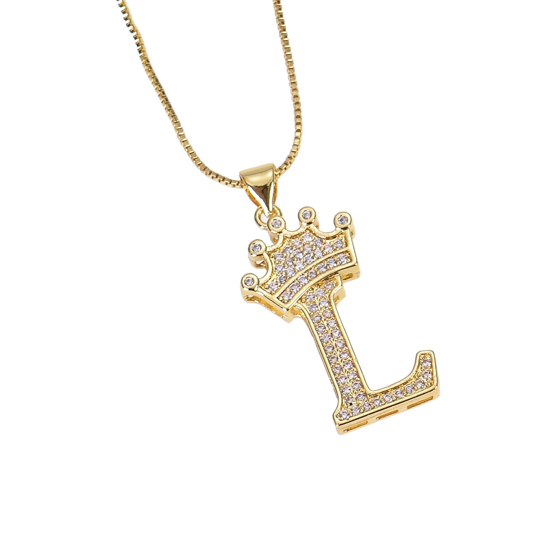 Diamond Studded Crown Initial Necklace - Image 3