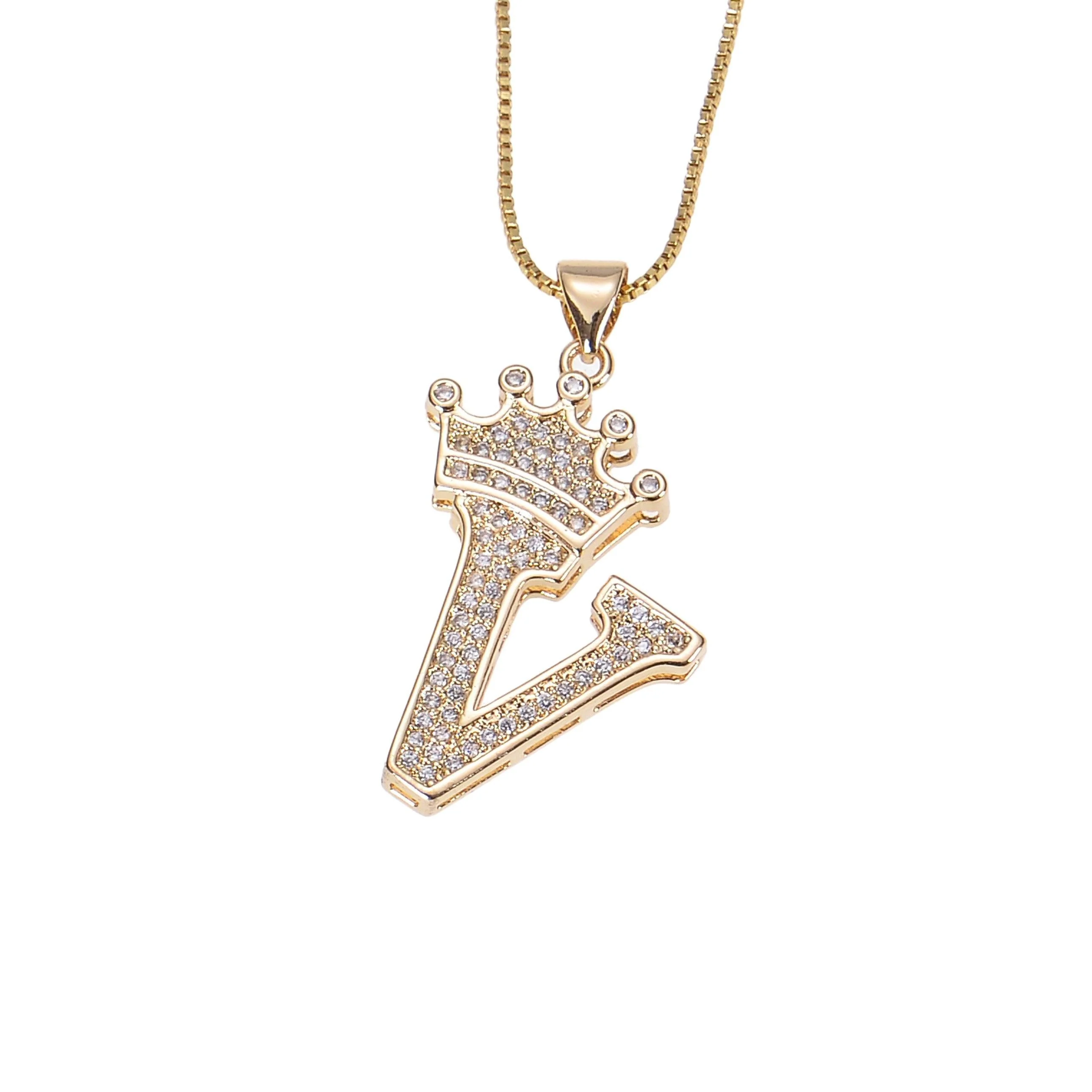 Diamond Studded Crown Initial Necklace - Image 5