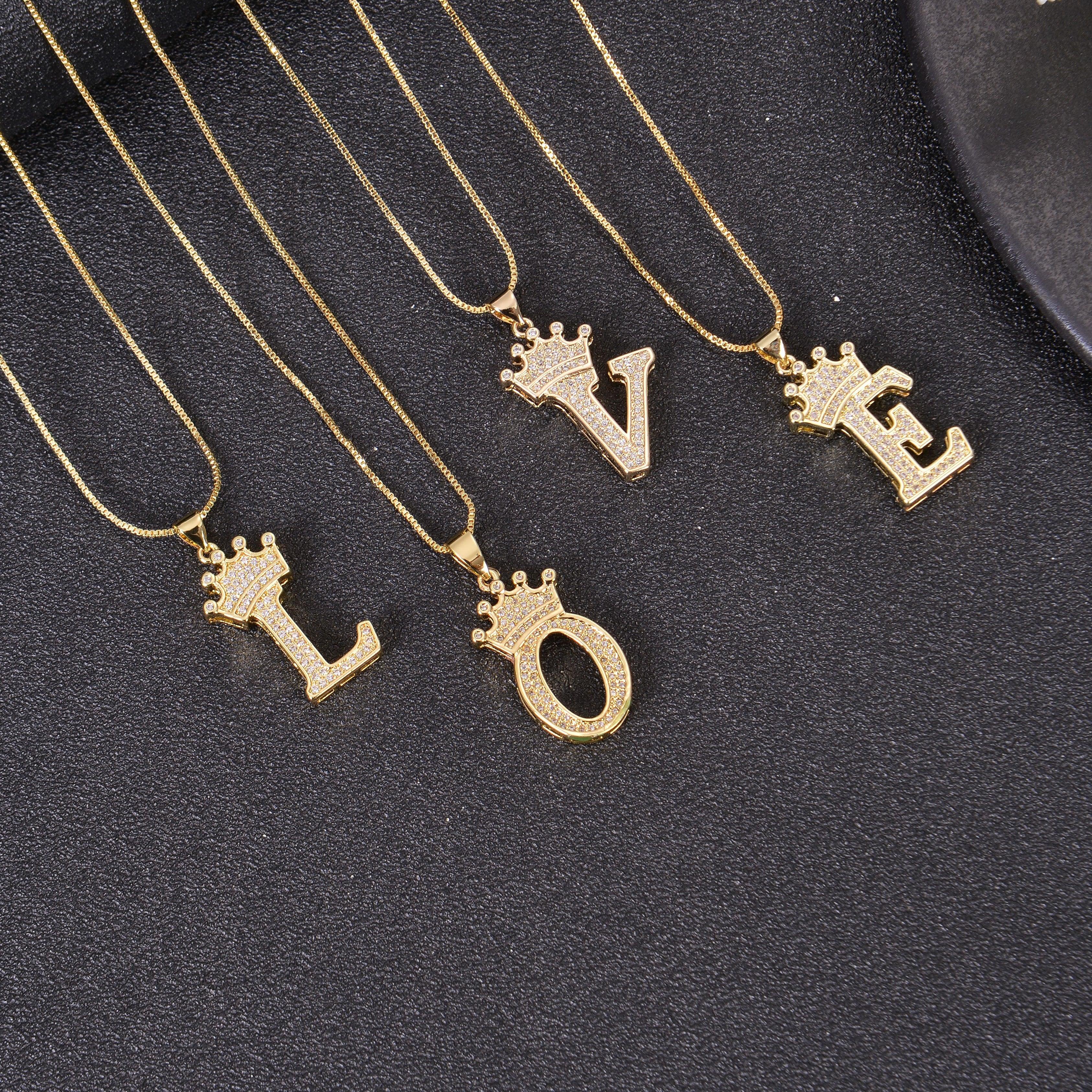 Diamond Studded Crown Initial Necklace - Image 7