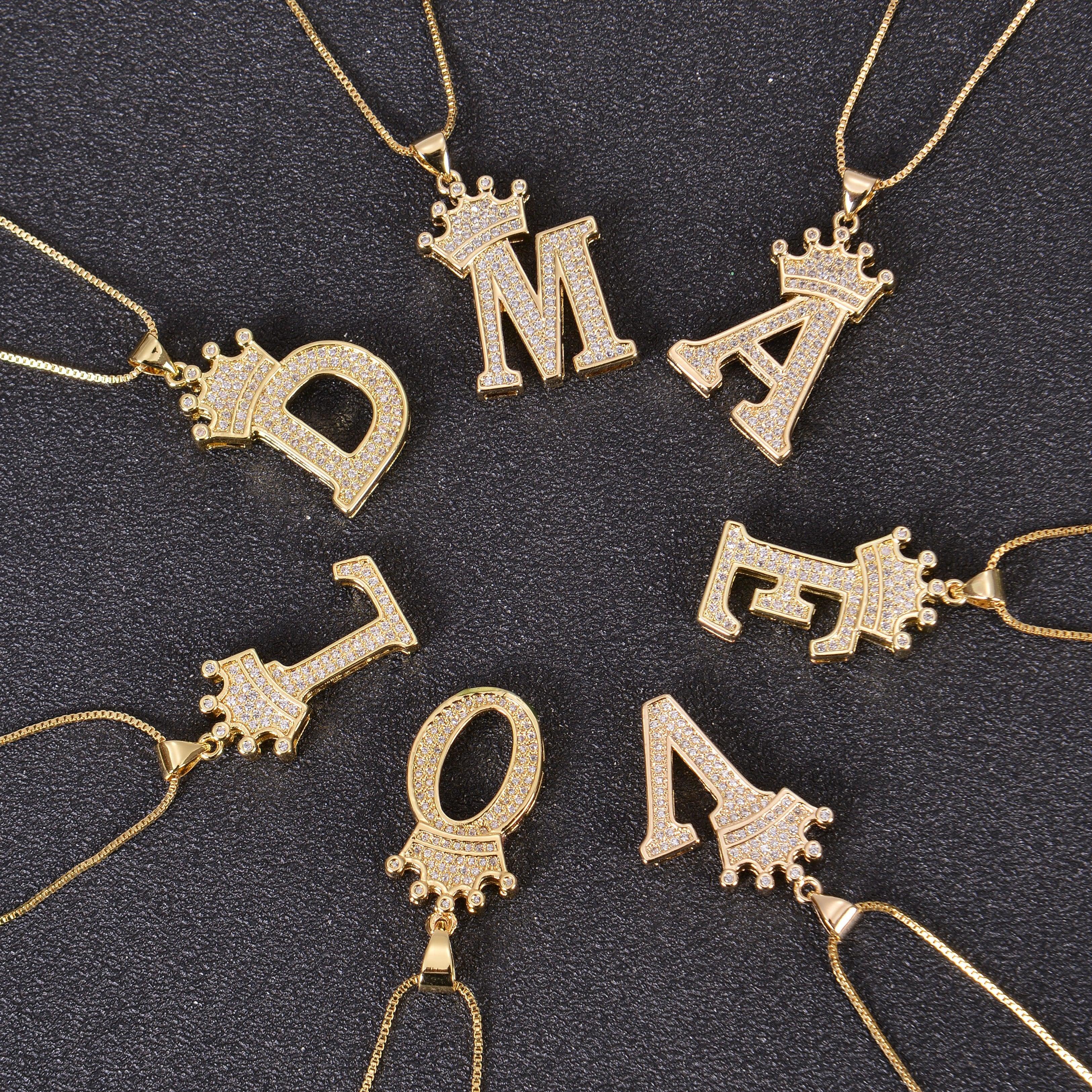 Diamond Studded Crown Initial Necklace - Image 9