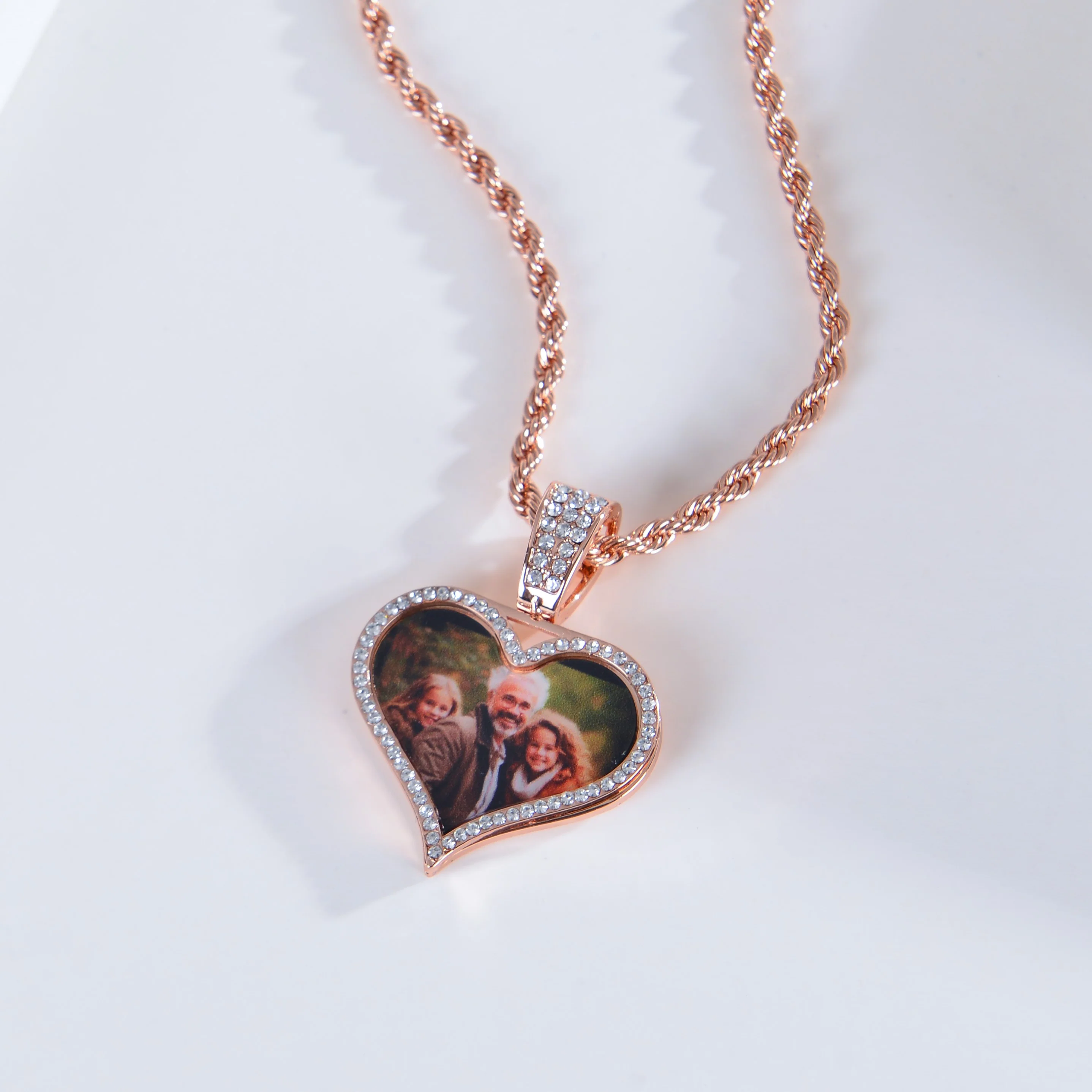 Personalized Diamond Studded Heart Colorful Photo Necklace - Image 3