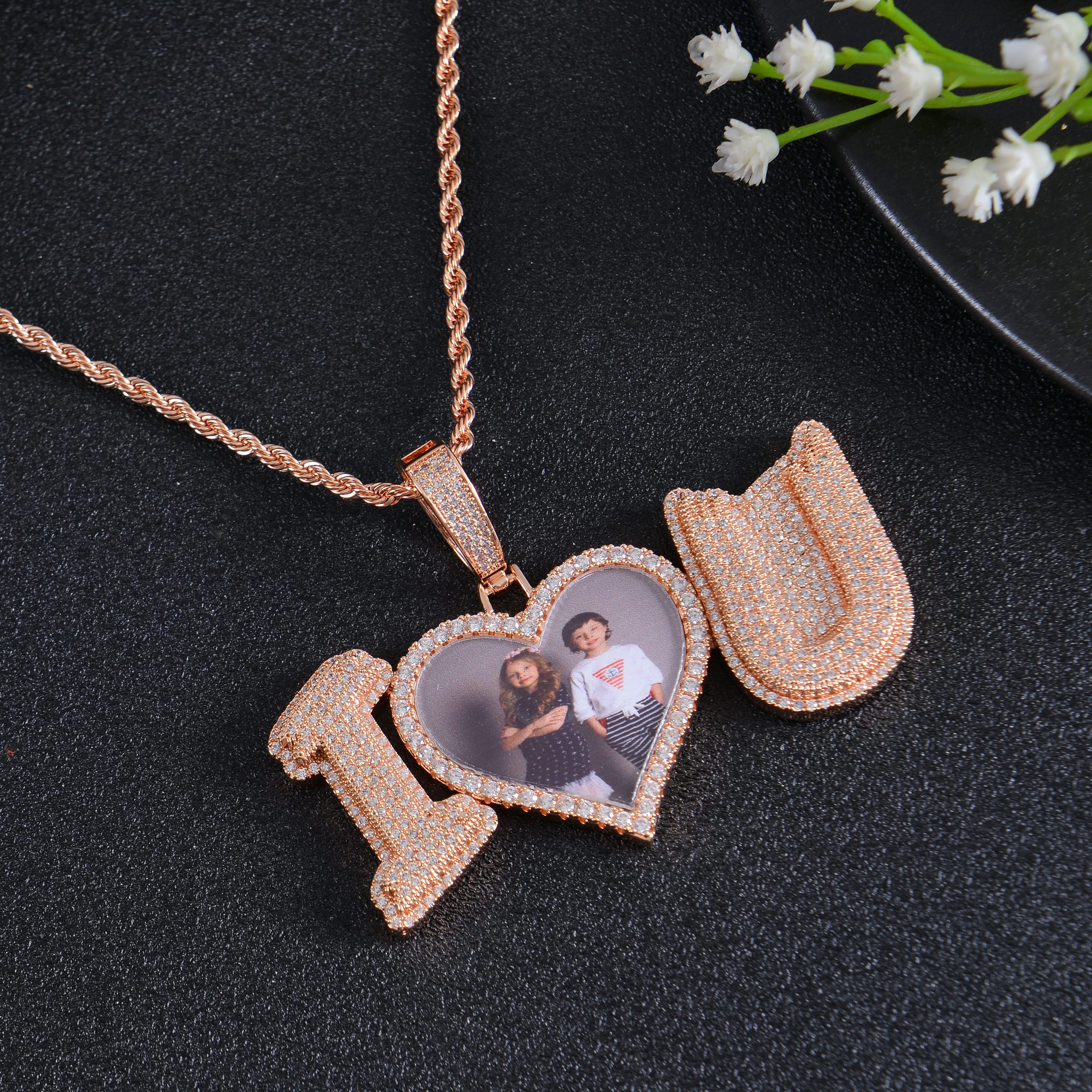 Personalized Diamond Studded I Love U Photo Heart Necklace - Image 3