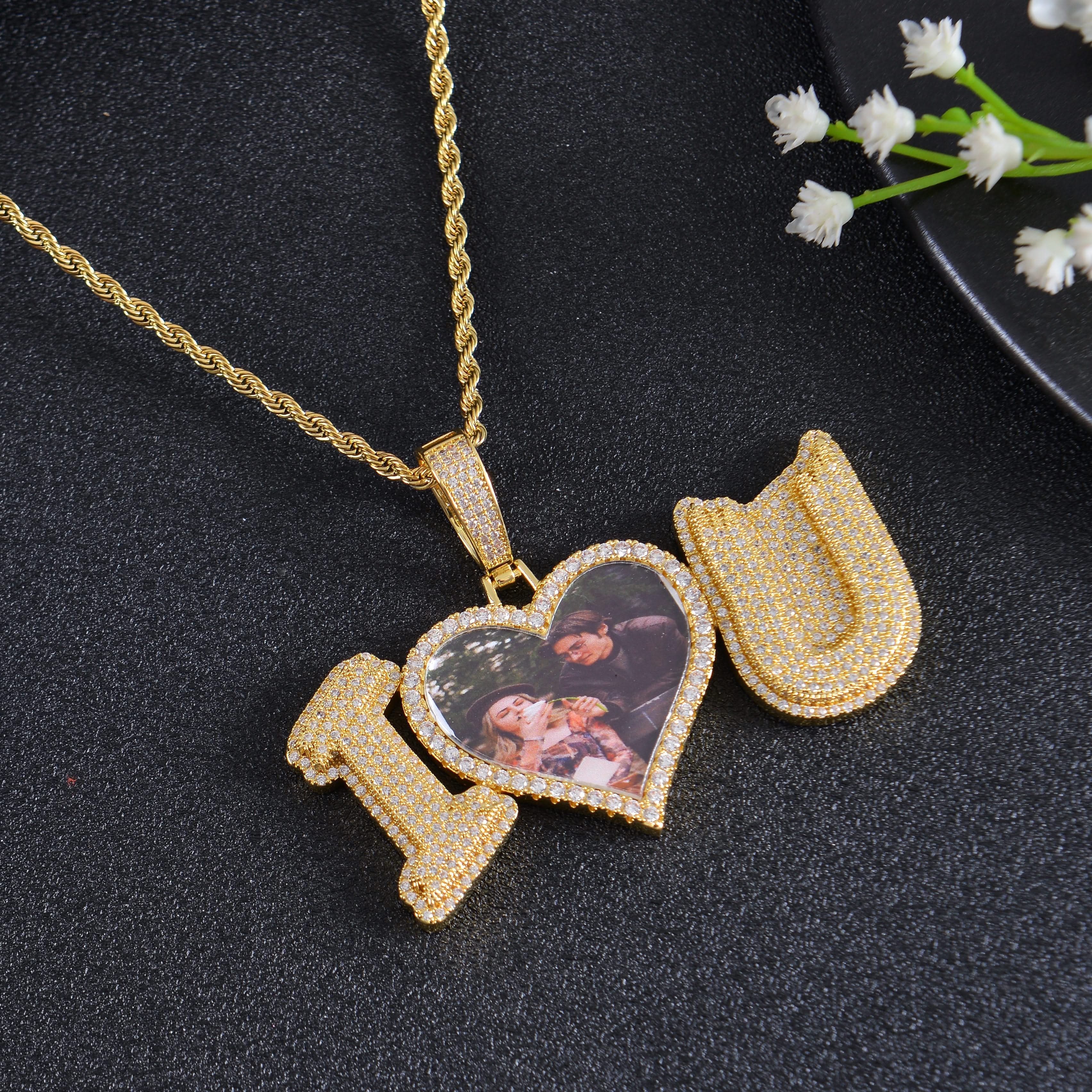 Personalized Diamond Studded I Love U Photo Heart Necklace - Image 4