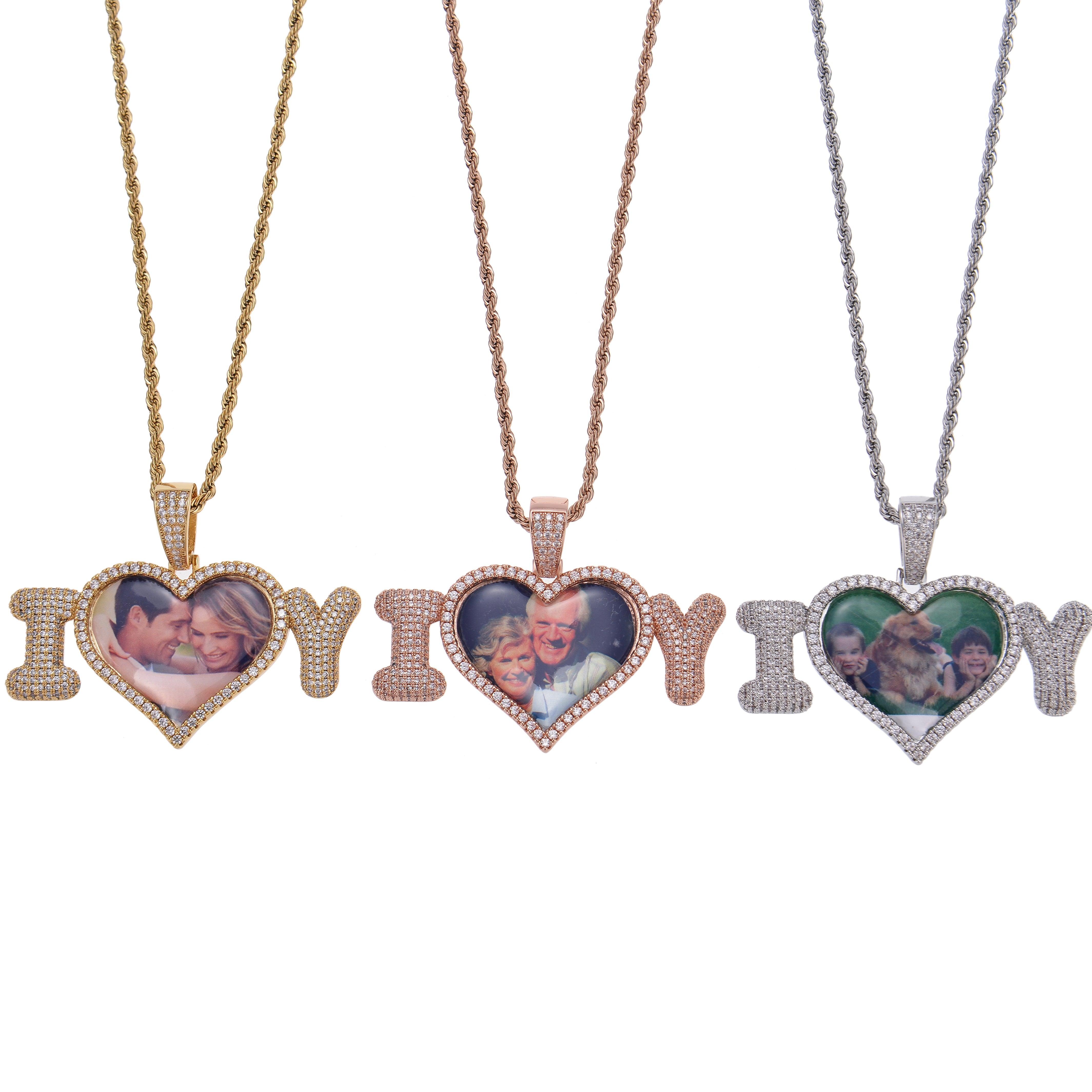 Personalized Diamond Studded I Love You Photo Necklace