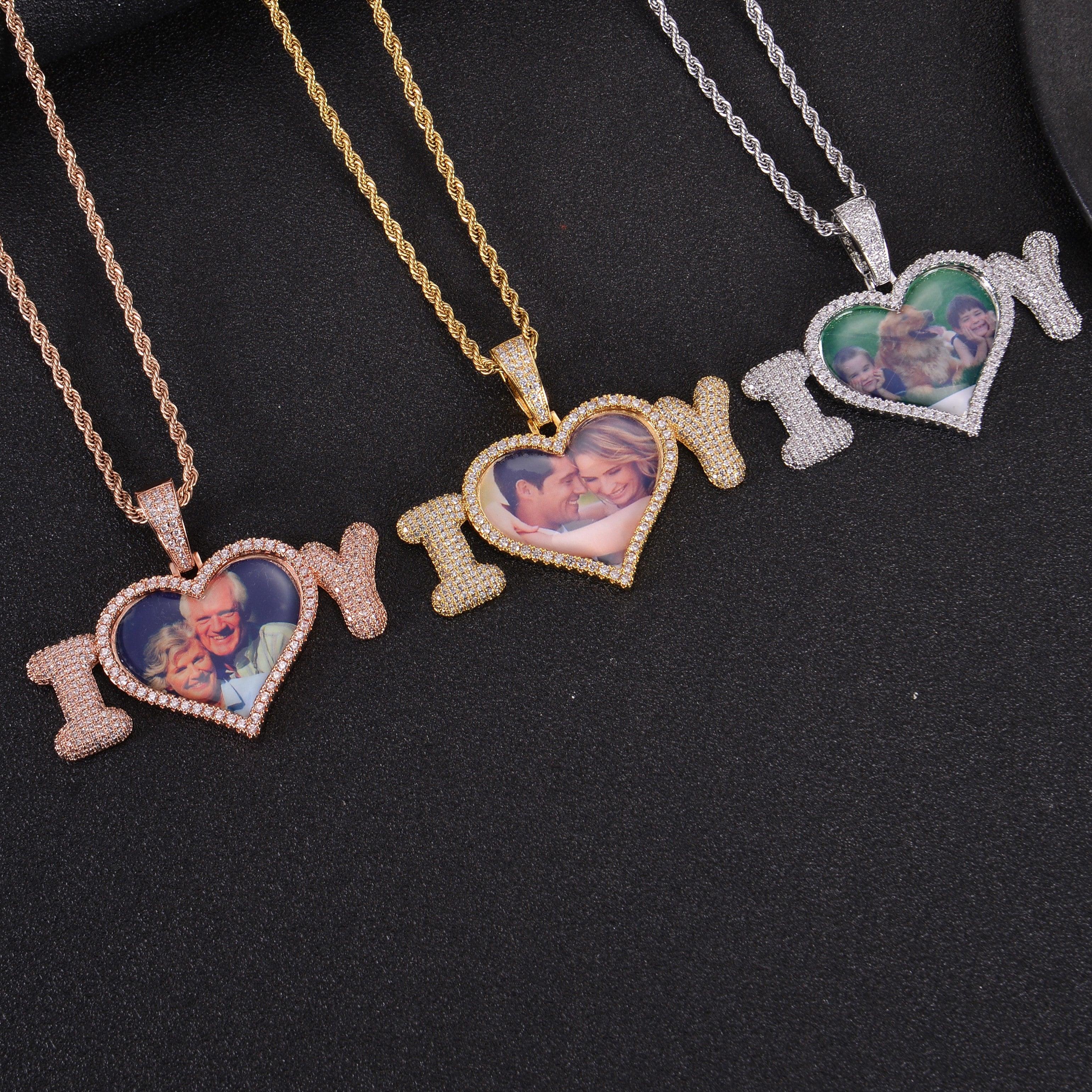 Personalized Diamond Studded I Love You Photo Necklace - Image 2