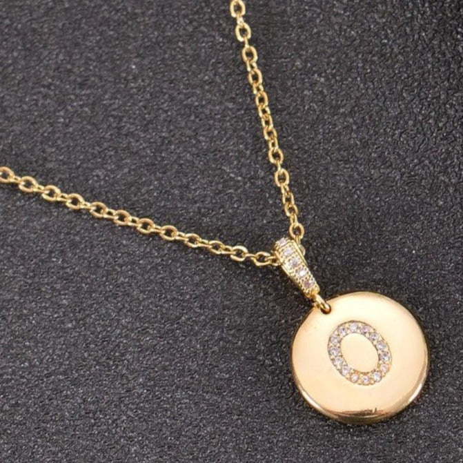 Diamond Studded Initial Necklace Circle - Image 3