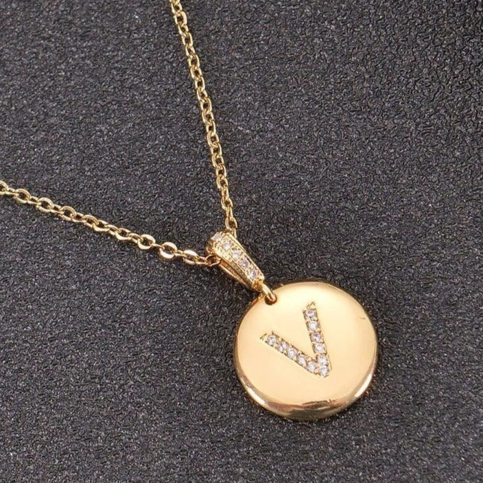 Diamond Studded Initial Necklace Circle - Image 4