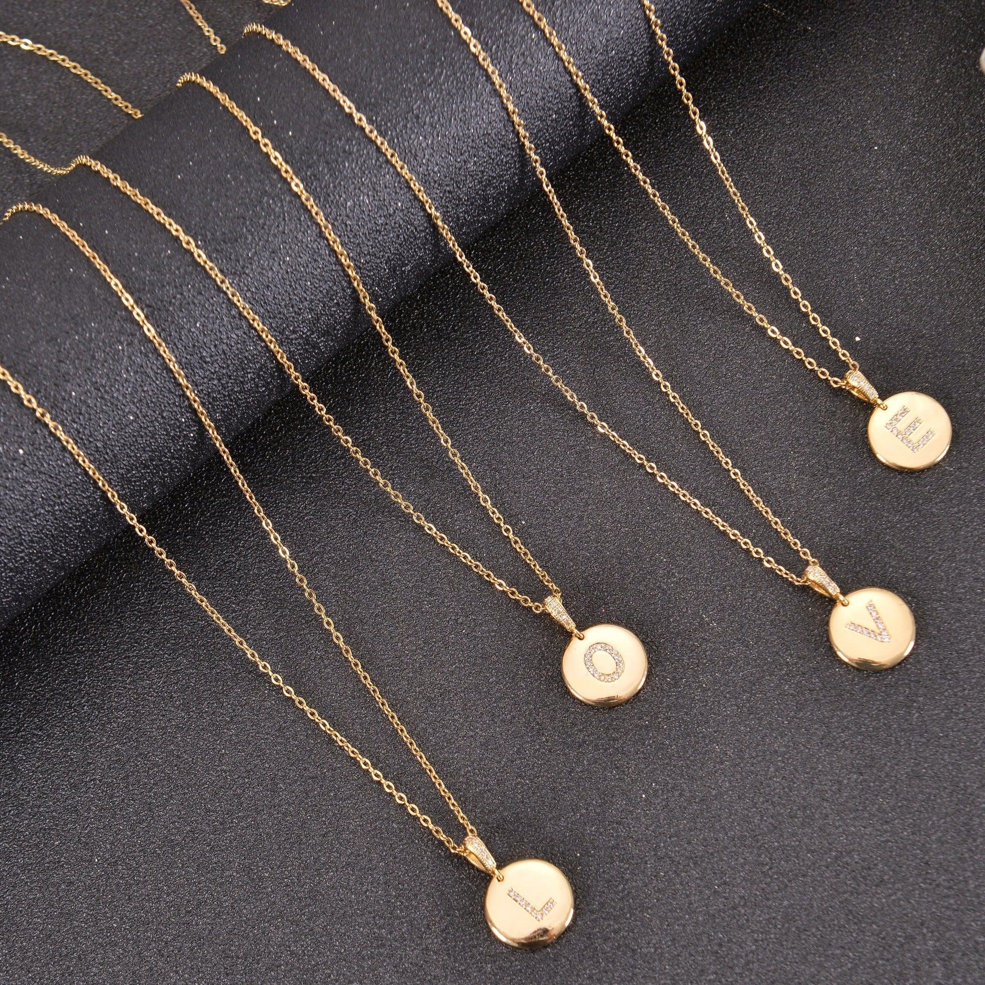 Diamond Studded Initial Necklace Circle - Image 6