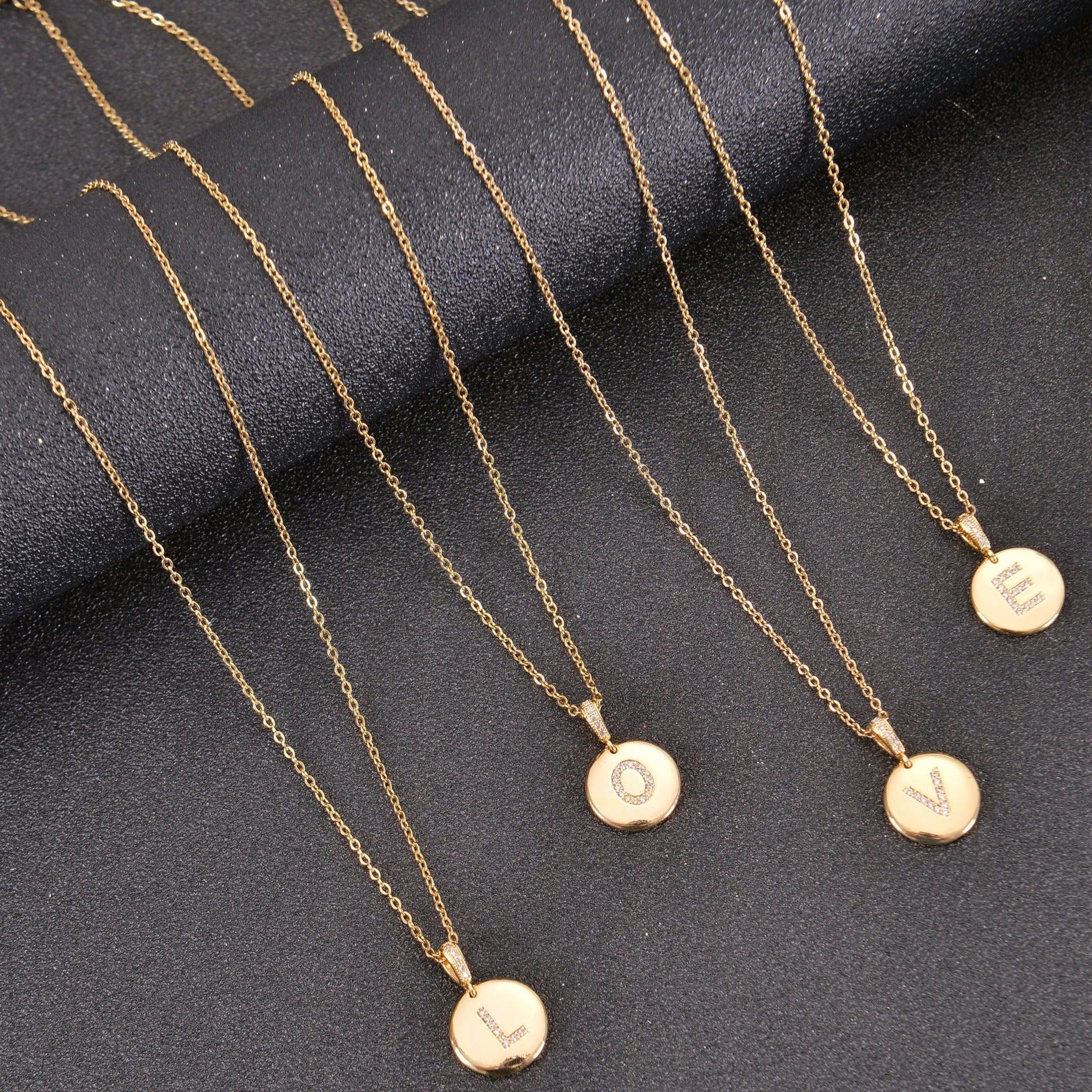 Diamond Studded Initial Necklace Circle - Image 7