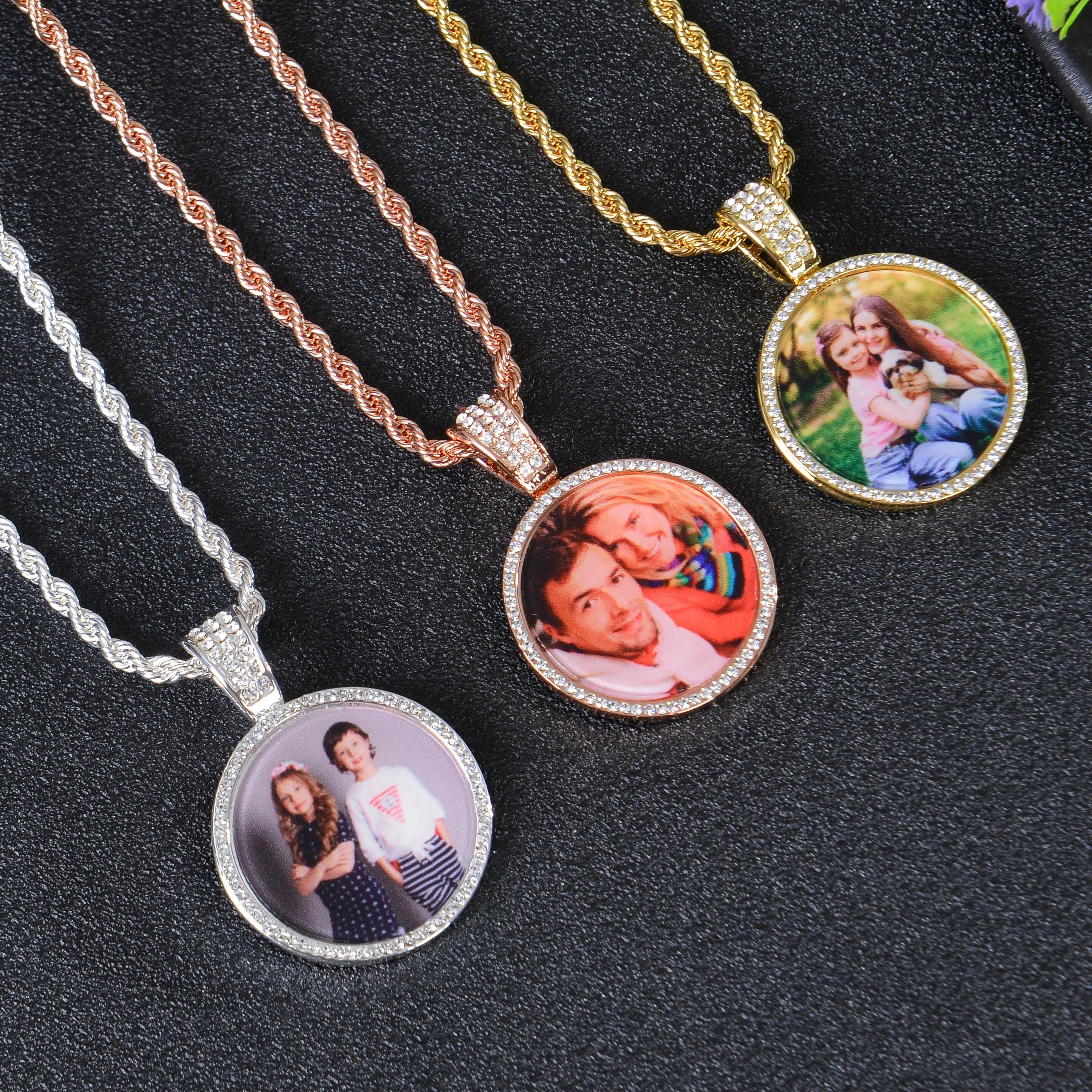 Personalized Diamond Studded Round Colorful Photo Necklace - Image 7