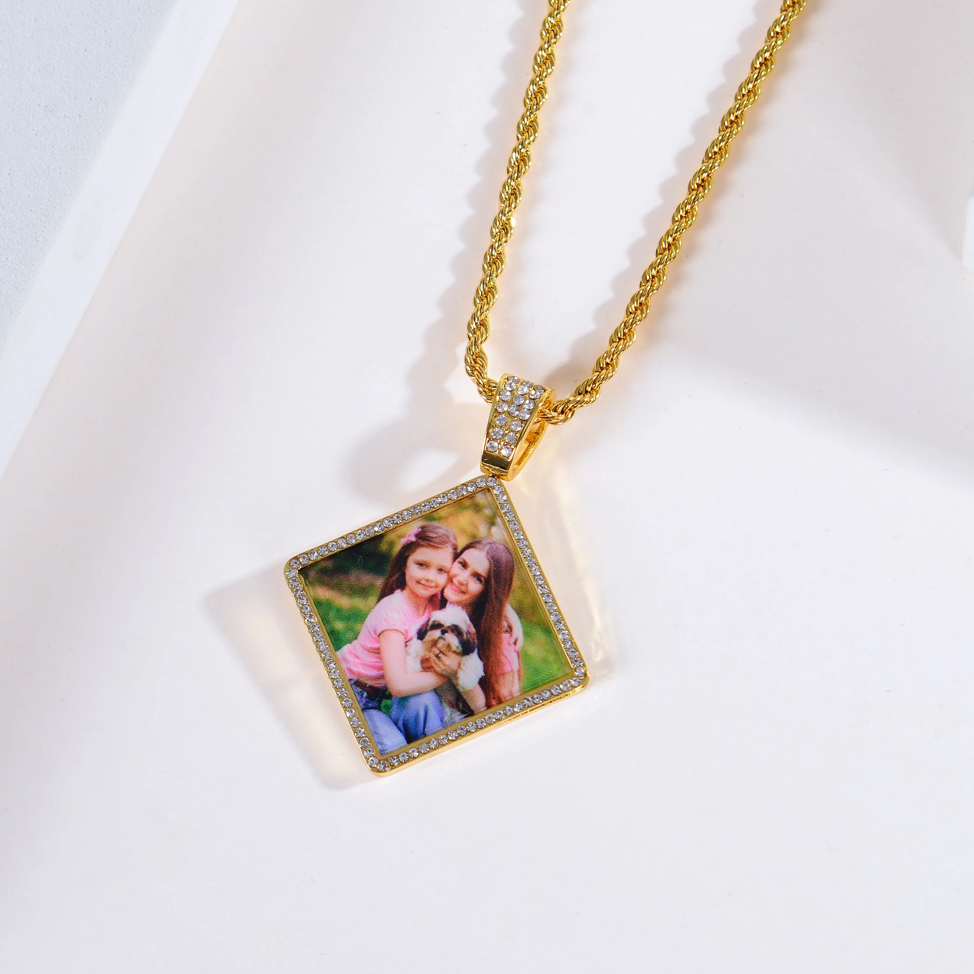 Personalized Diamond Studded Simple Diamond Shaped Colorful Photo Necklace - Image 5
