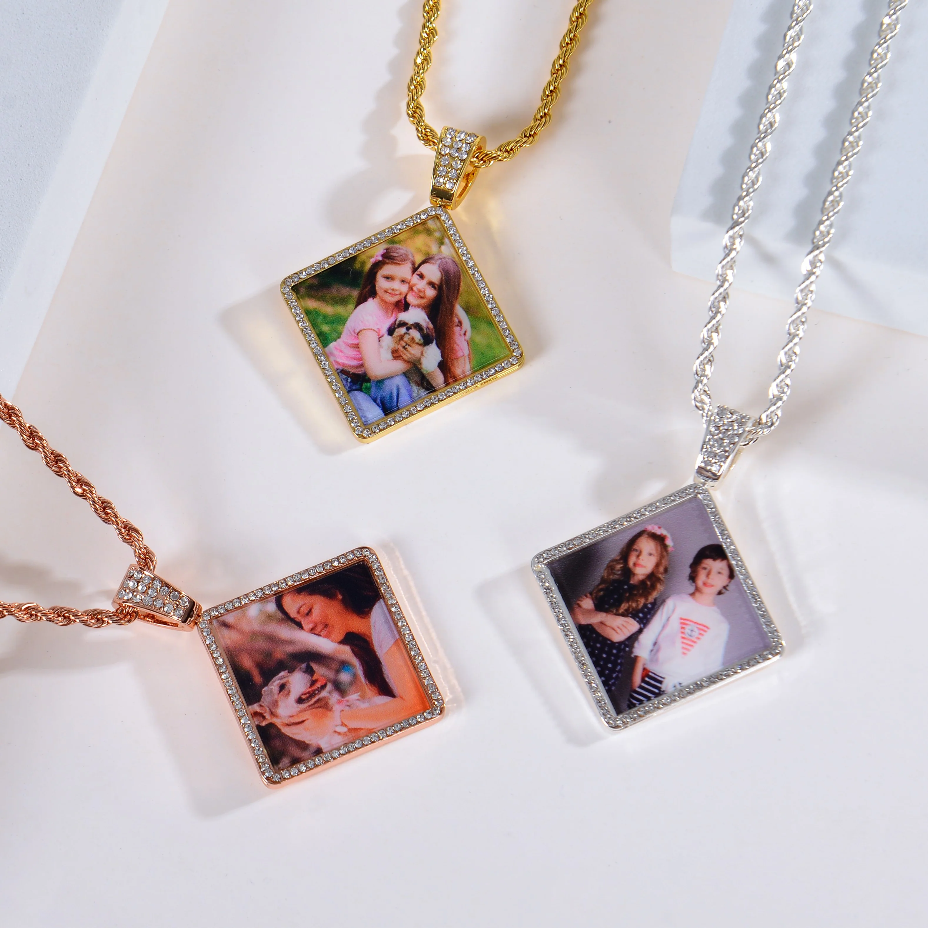 Personalized Diamond Studded Simple Diamond Shaped Colorful Photo Necklace - Image 6