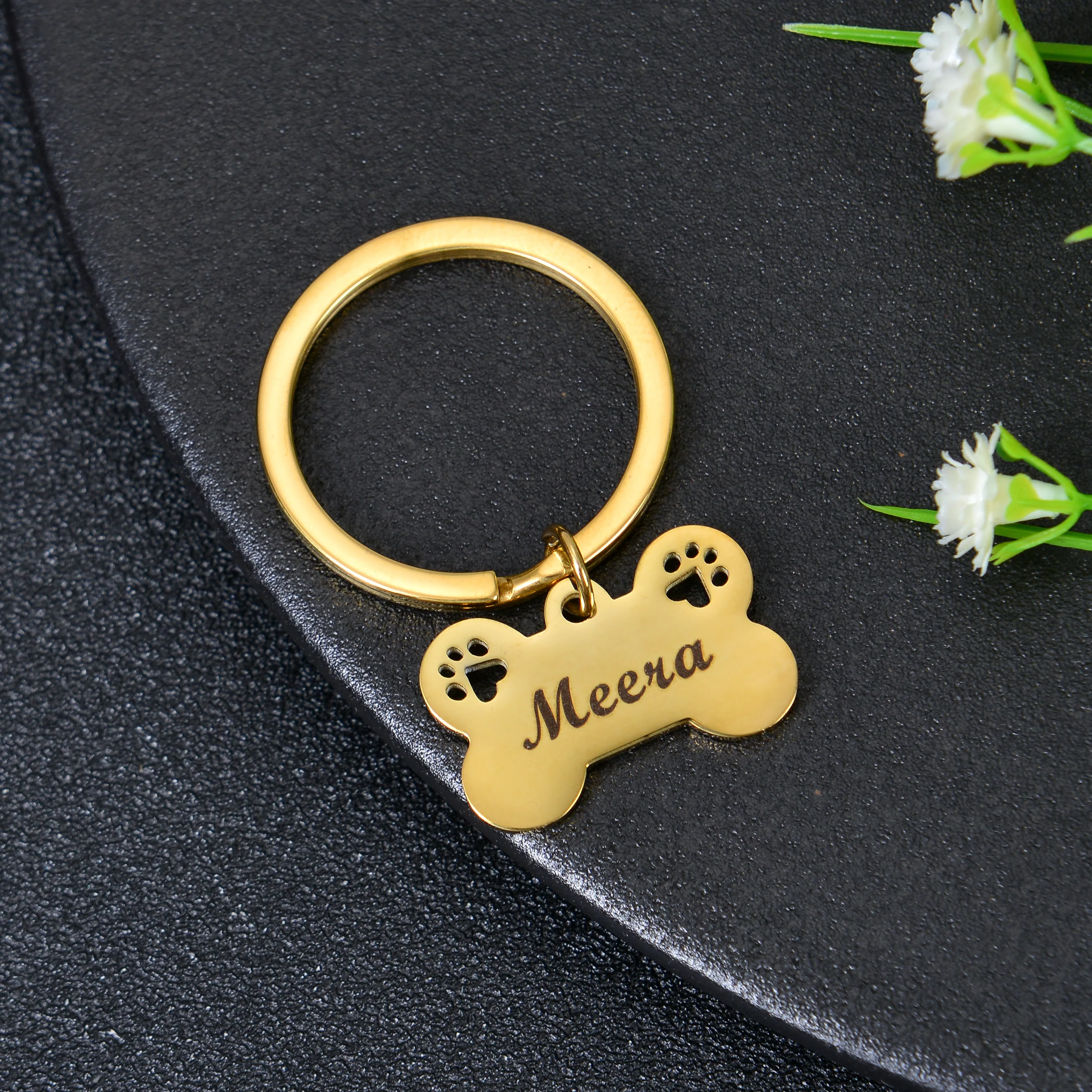 Personalized Dog Bone Name Engraved Keychain - Image 3