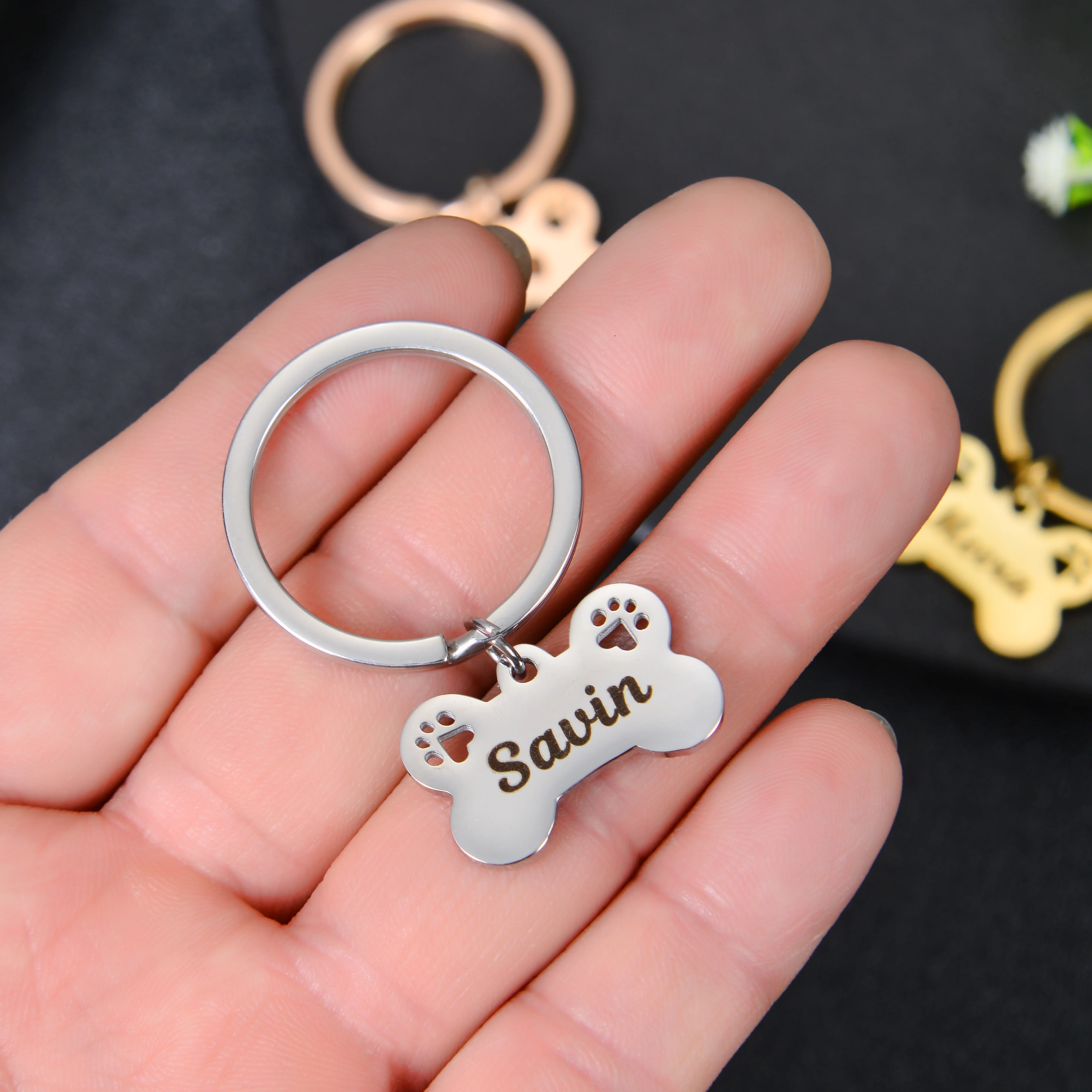 Personalized Dog Bone Name Engraved Keychain - Image 6