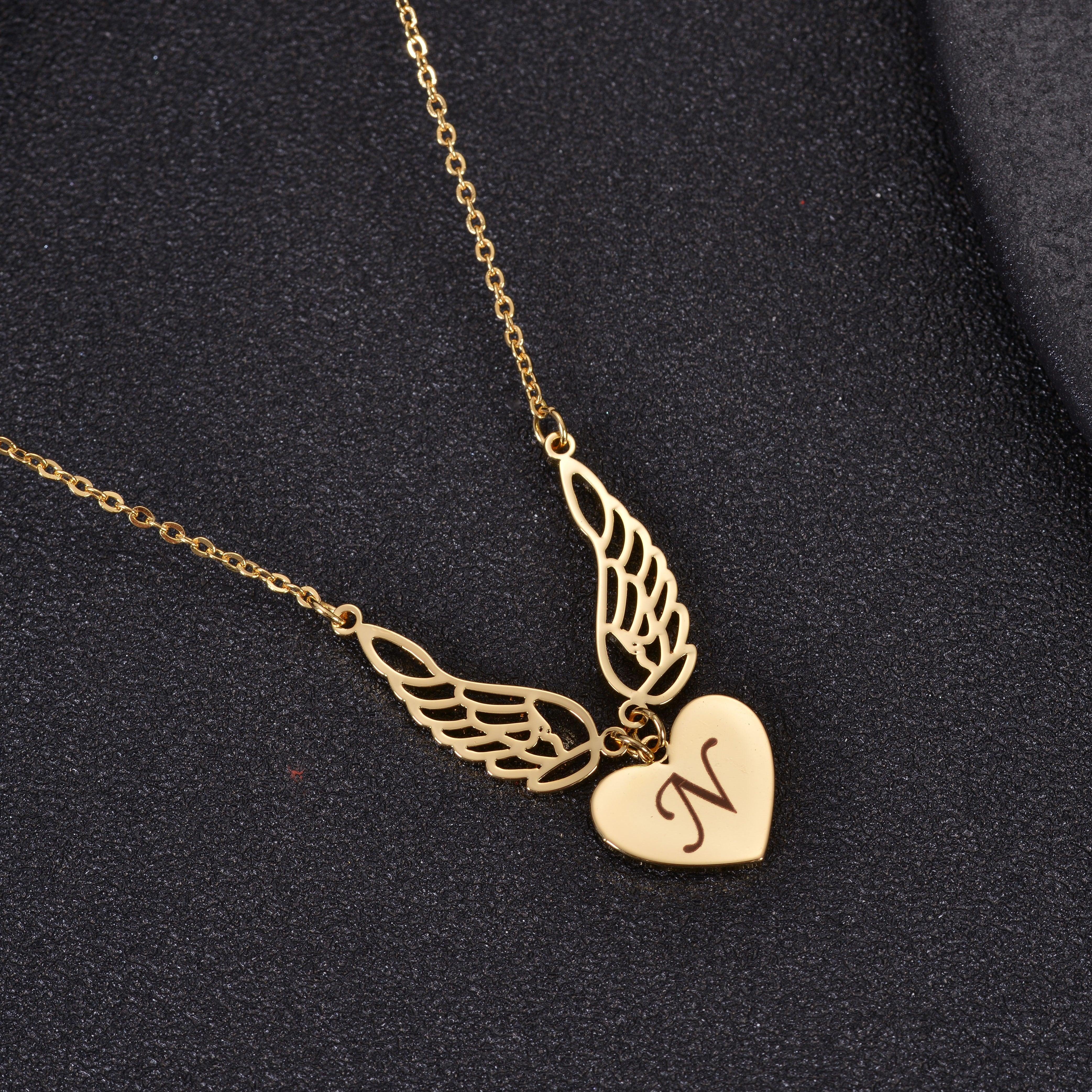 Personalized Initial Angel Wings Heart Pendant Necklace - Image 4
