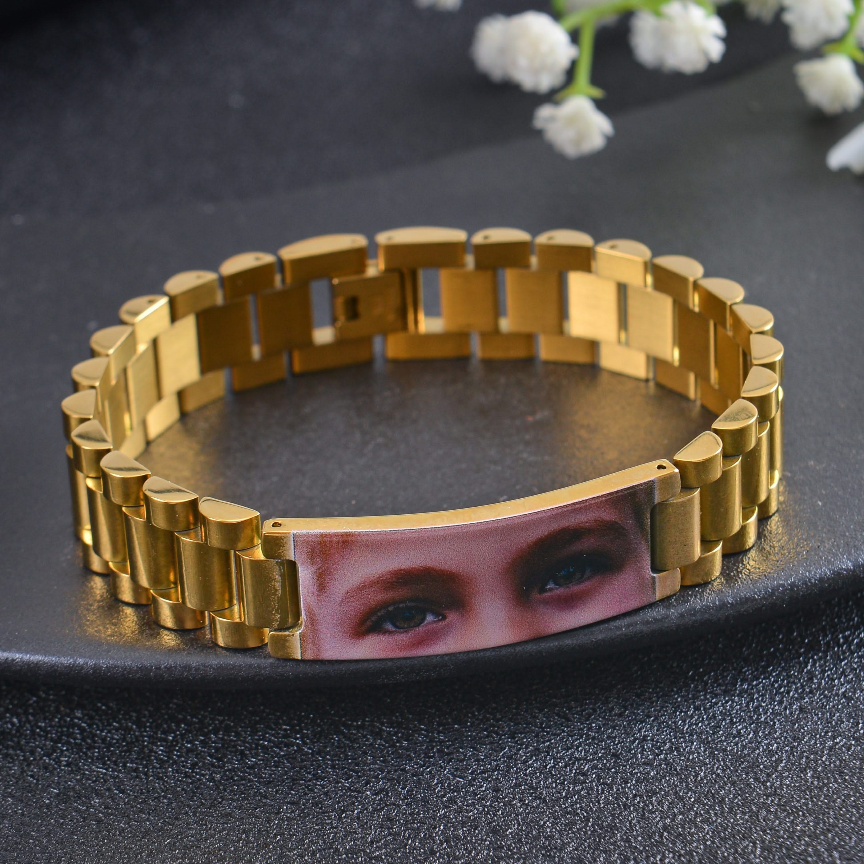 Personalized Eye Engraved Bar Bracelet in Watch Style - Image 4