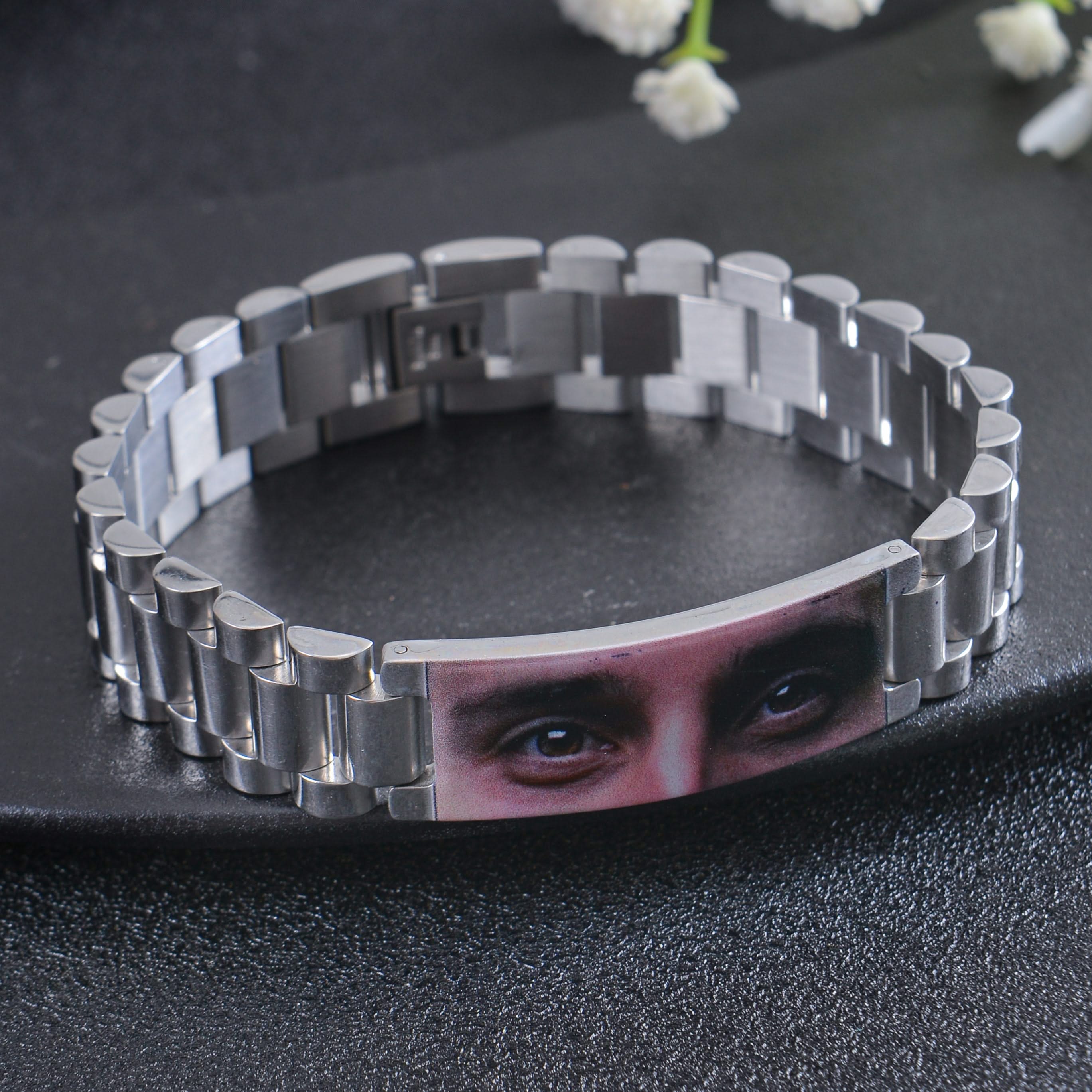 Personalized Eye Engraved Bar Bracelet in Watch Style - Image 5