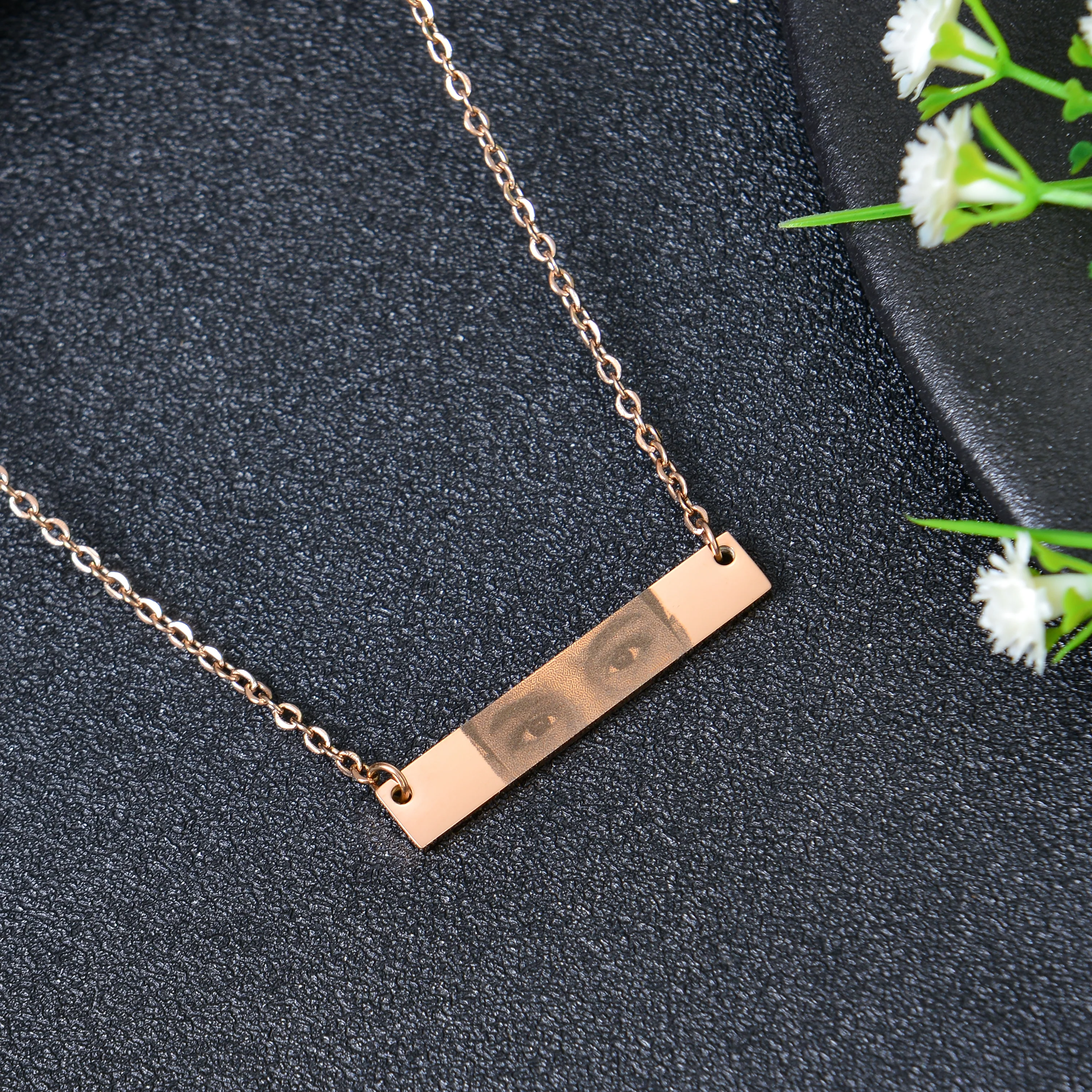 Personalized Eyes Portrait Bar Pendant Necklace - Image 4