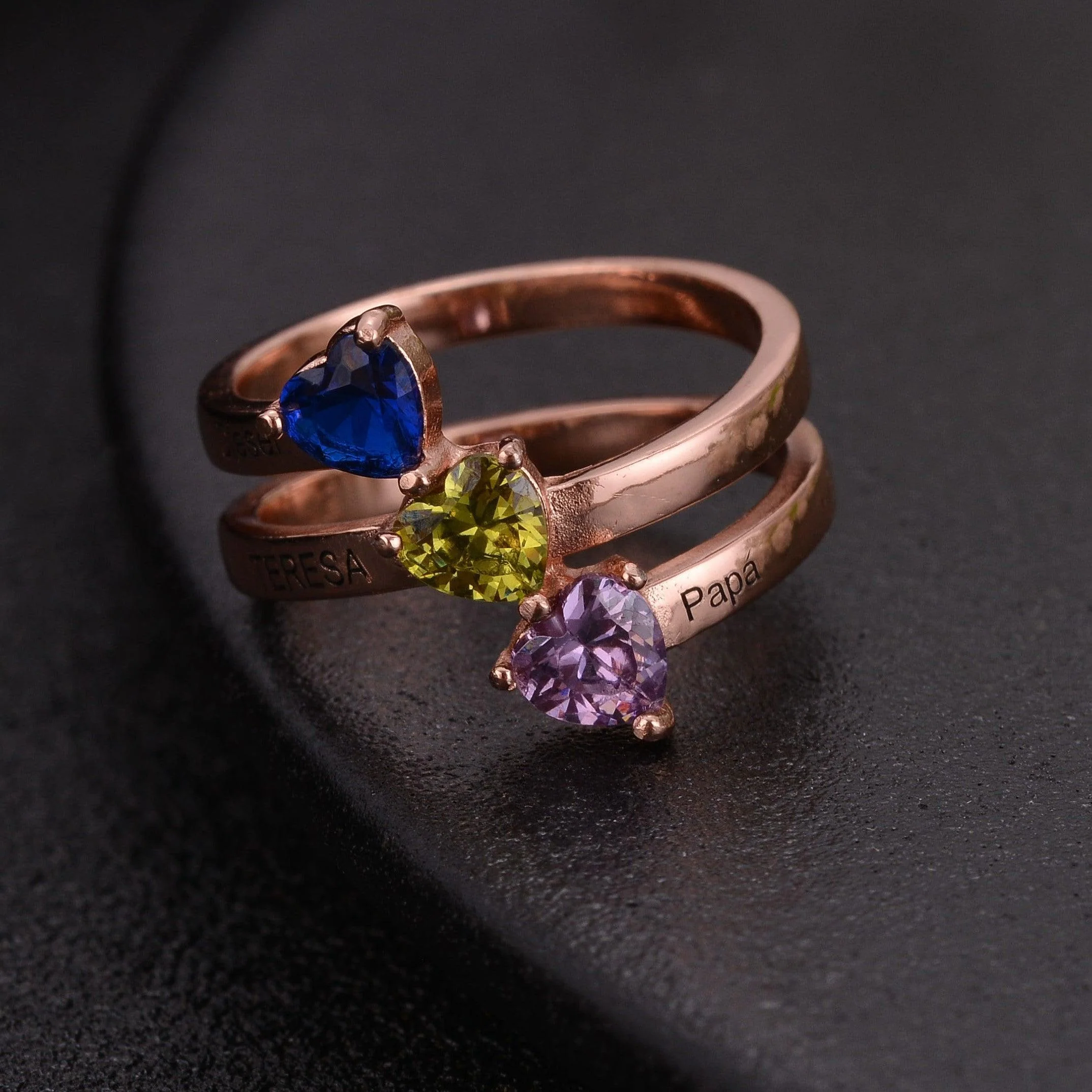Personalized  Heart Birthstone Name Engraved Ring - Image 6