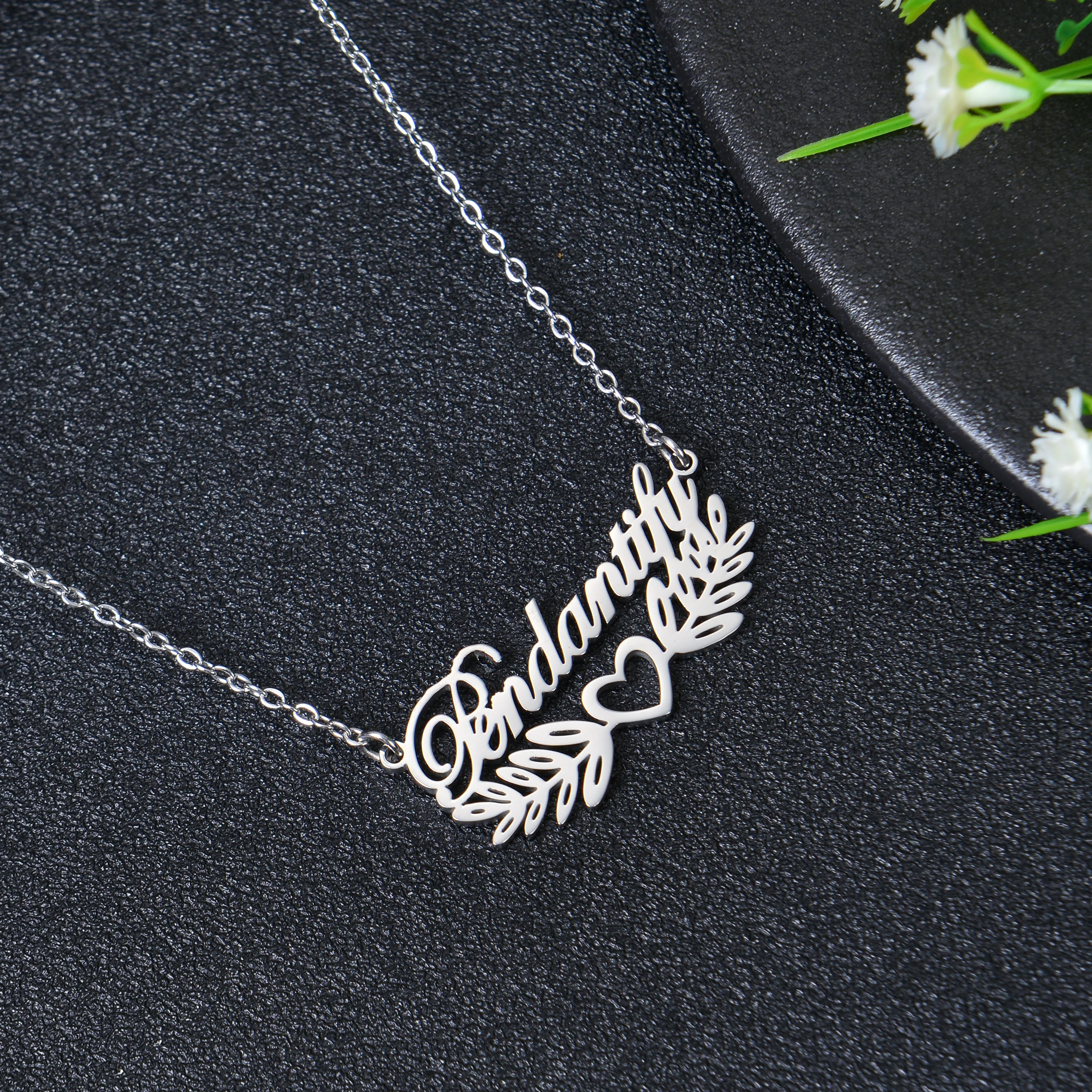 Personalized Heart Leaf Name Necklace - Image 4