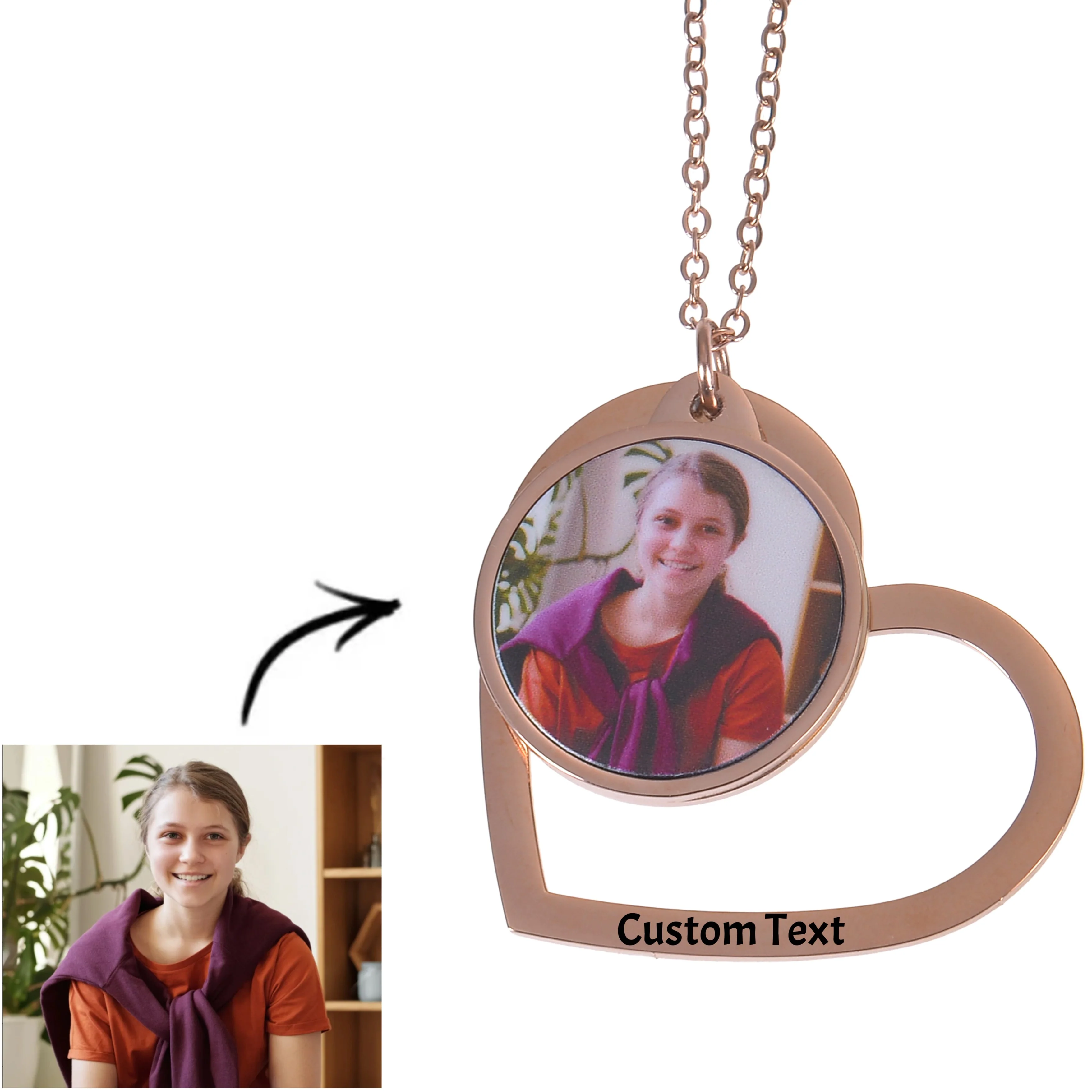 Personalized Heart Necklace with Colorful Photo Pendant - Image 3
