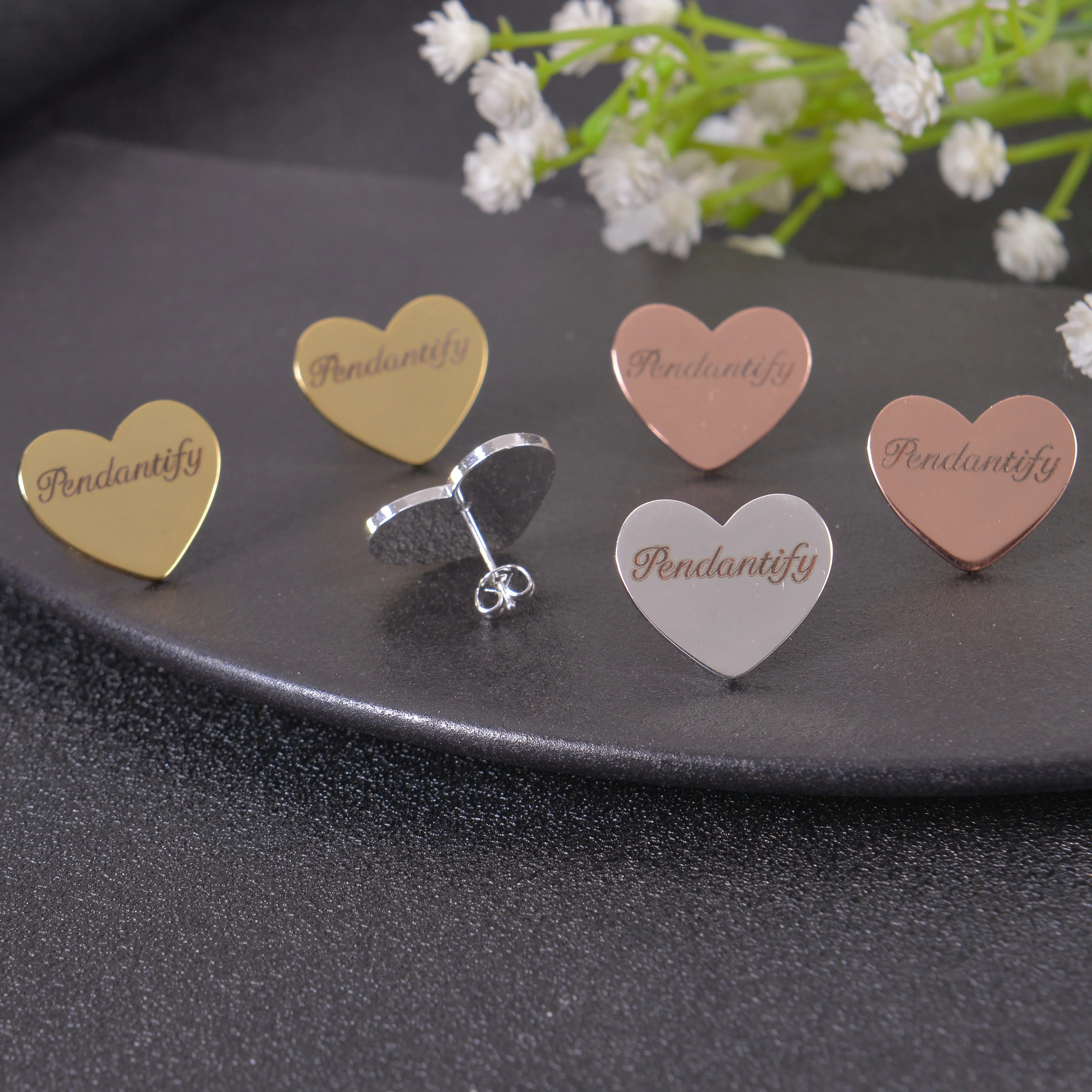 Personalized Heart-shaped Stud Earrings with Custom Name - Image 4