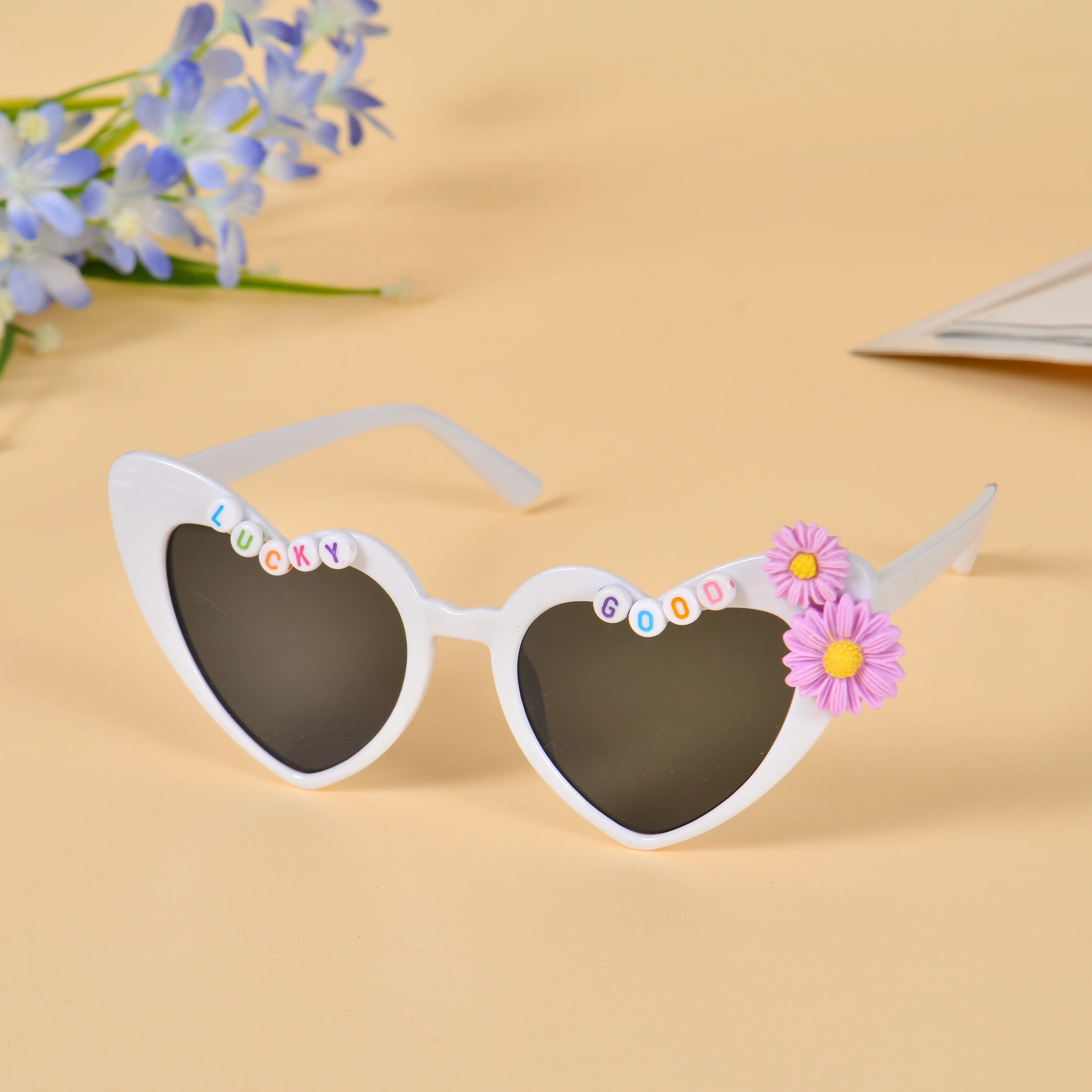Personalized Heart-Shaped Word Bead Sunglasses - Image 3