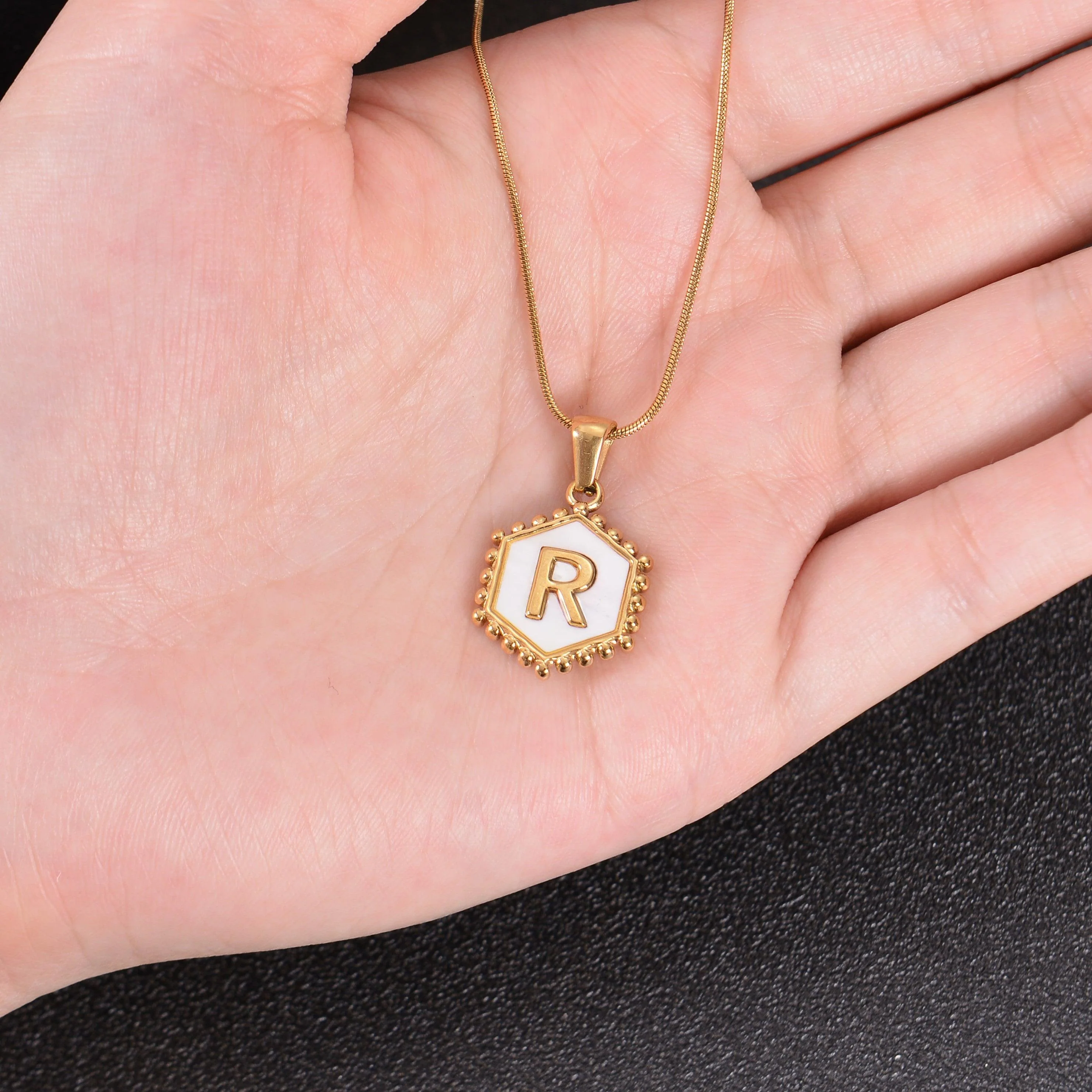 Personalized Hexagon Pendant Initial Necklace - Image 4