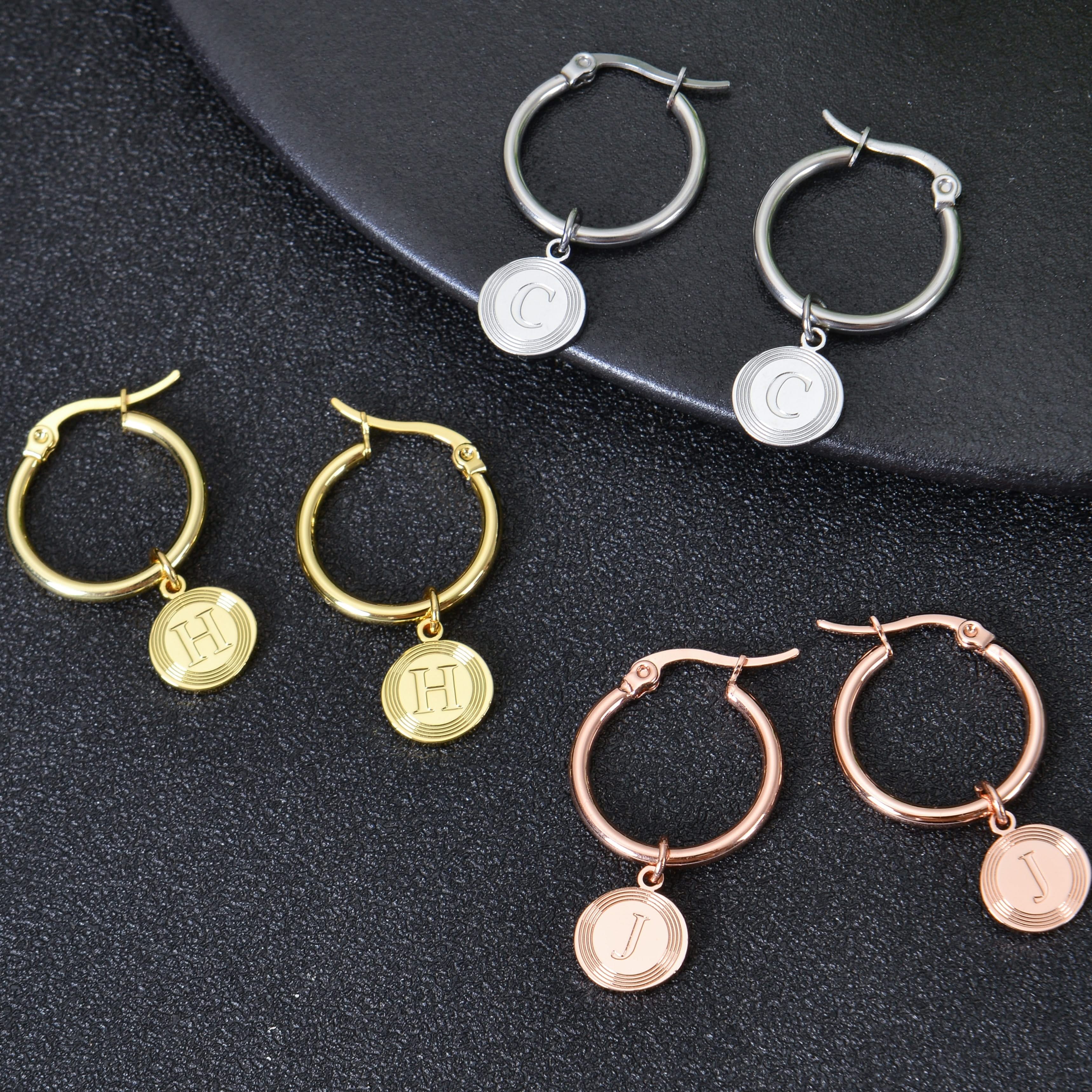 Personalized Initial Letter Round Earrings - Image 5