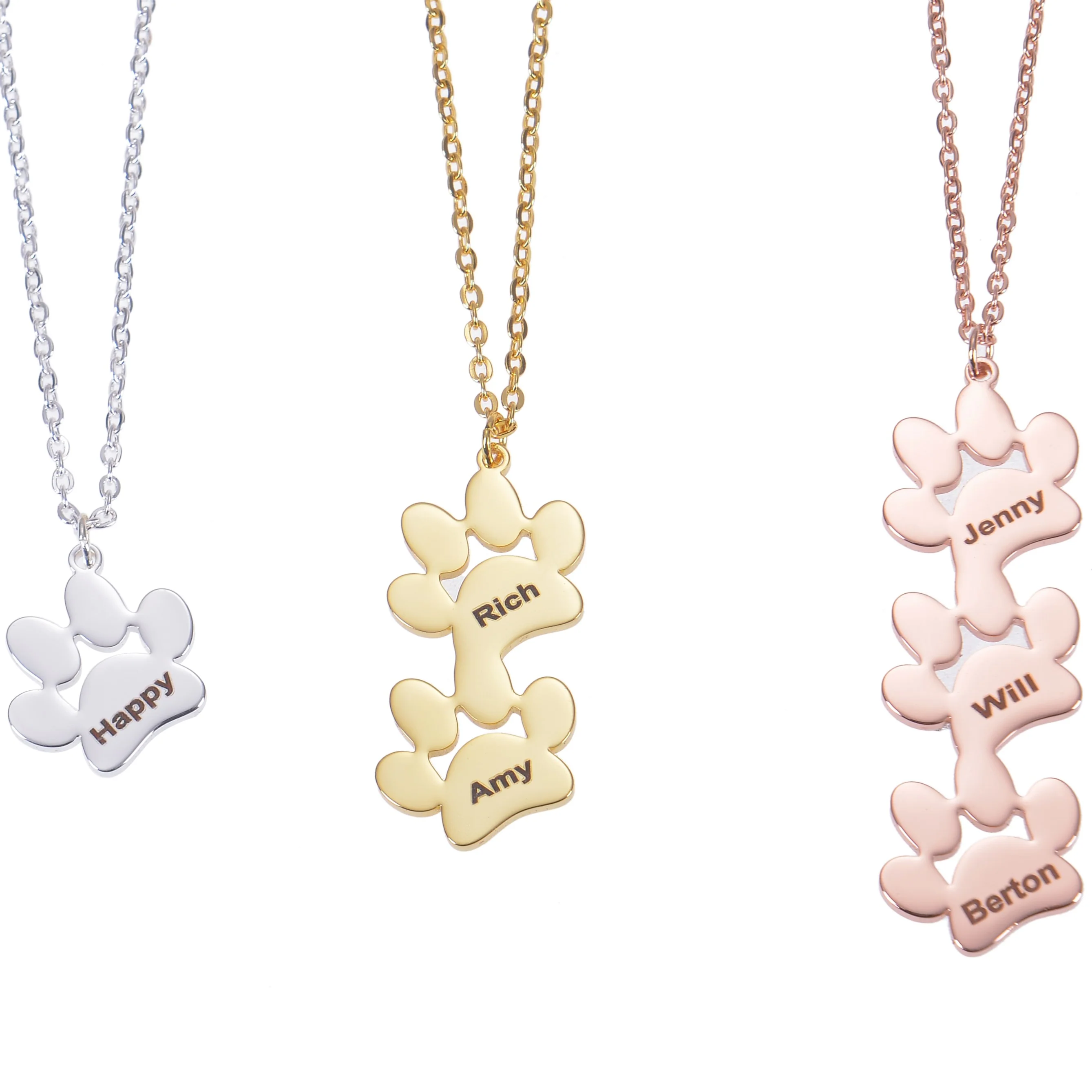 Personalized Multiple Name Paw Necklace