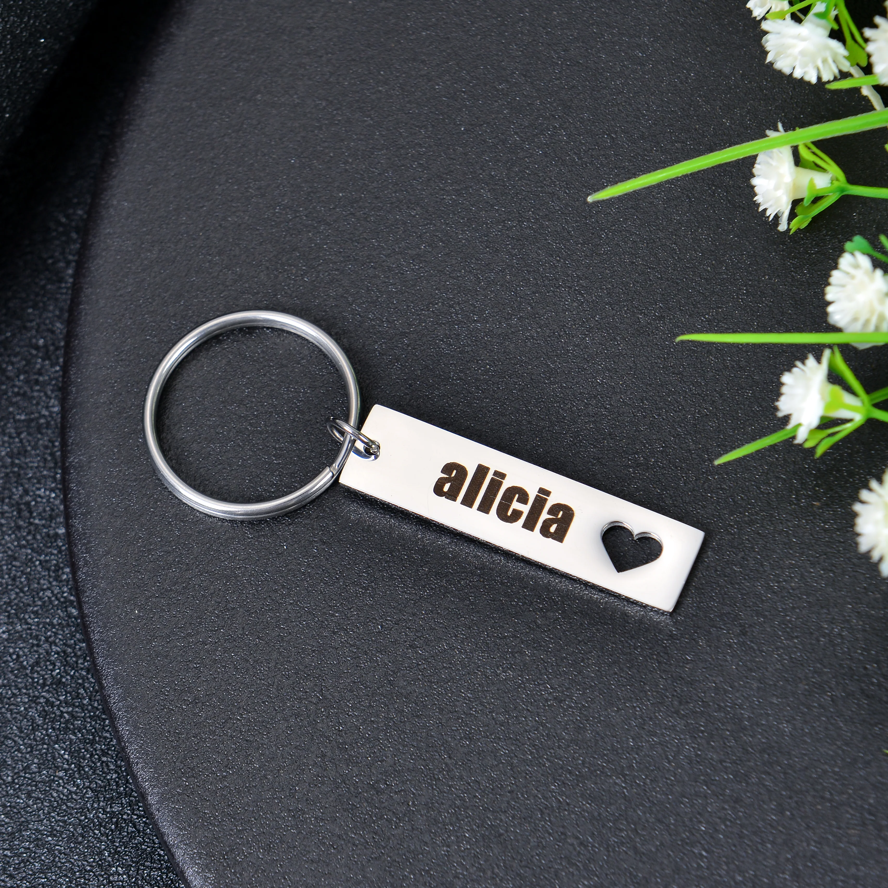 Personalized Name Bar Keychain with Heart Cutout - Image 3
