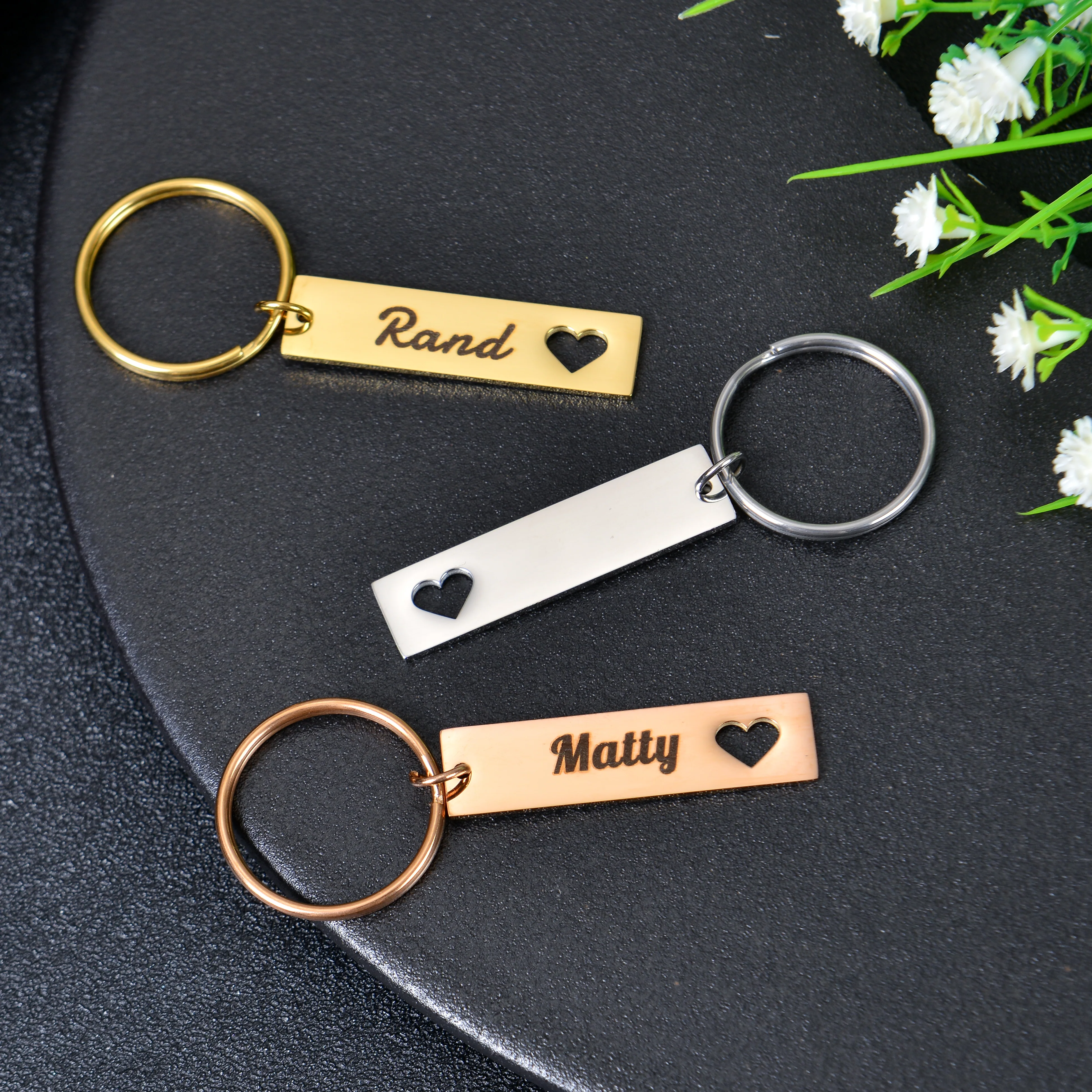 Personalized Name Bar Keychain with Heart Cutout - Image 6