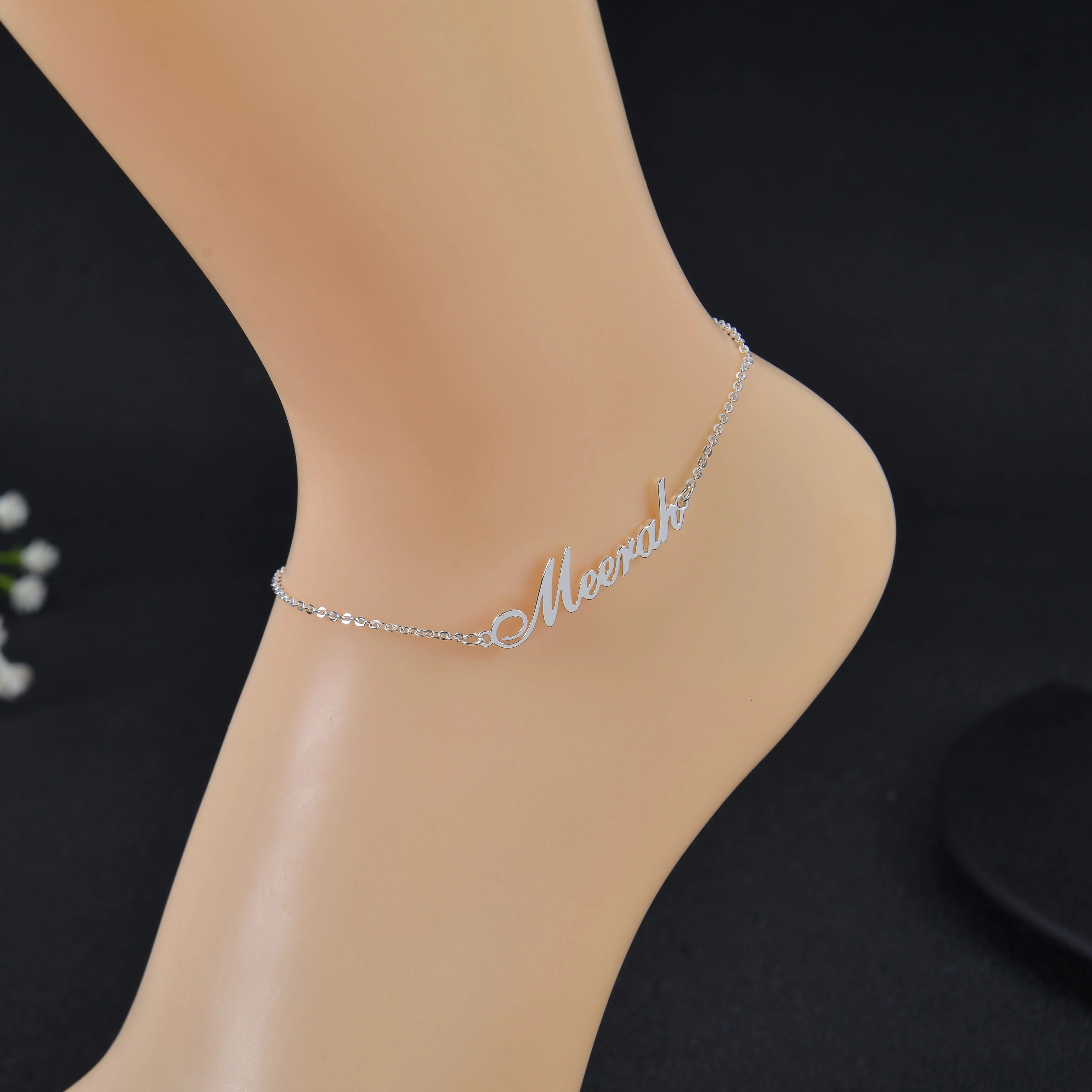 Personalized Adjustable Name Anklet in Cursive Font - Image 2
