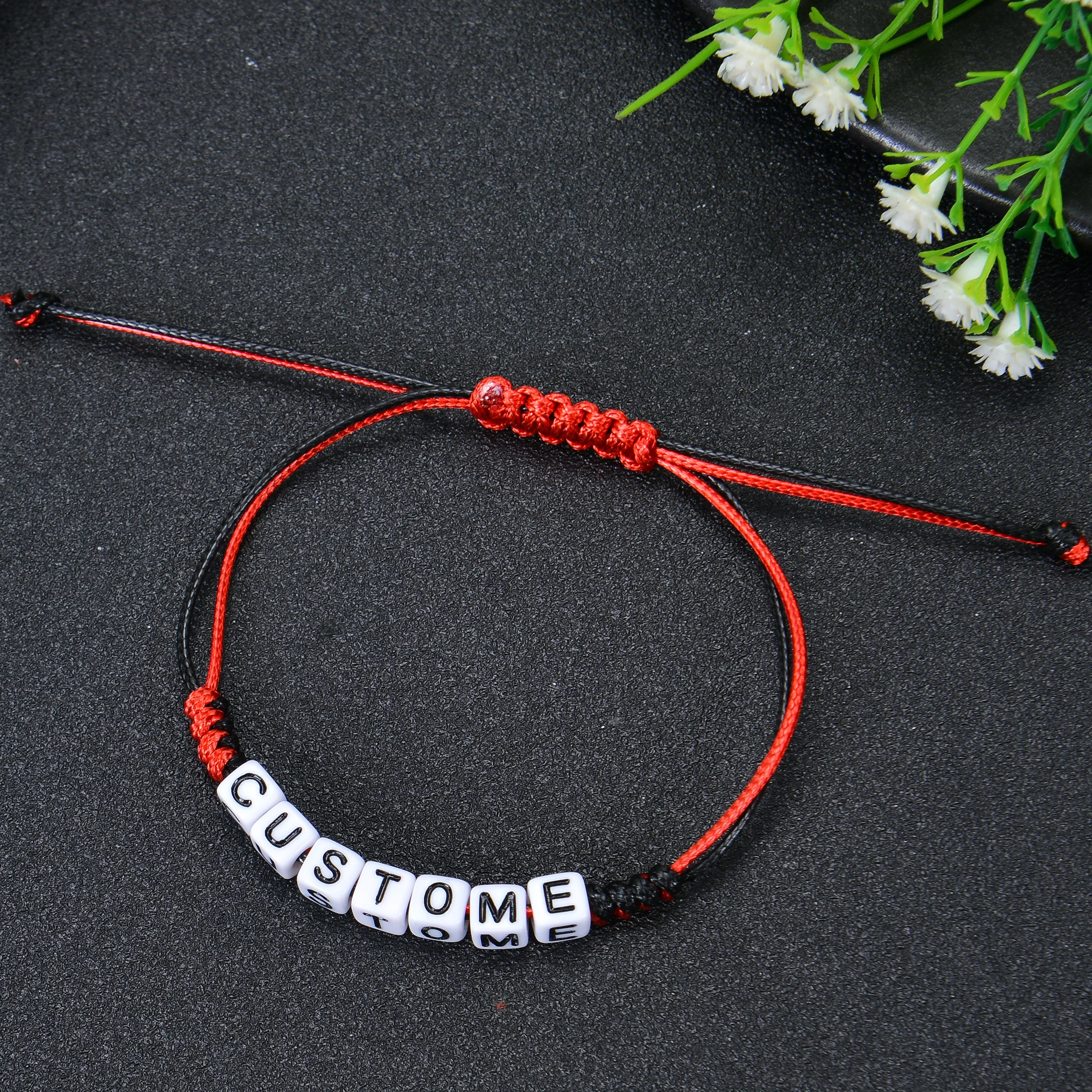 Personalized Name Custom Beaded Bracelet with Multi Color Fabric Link - Image 4