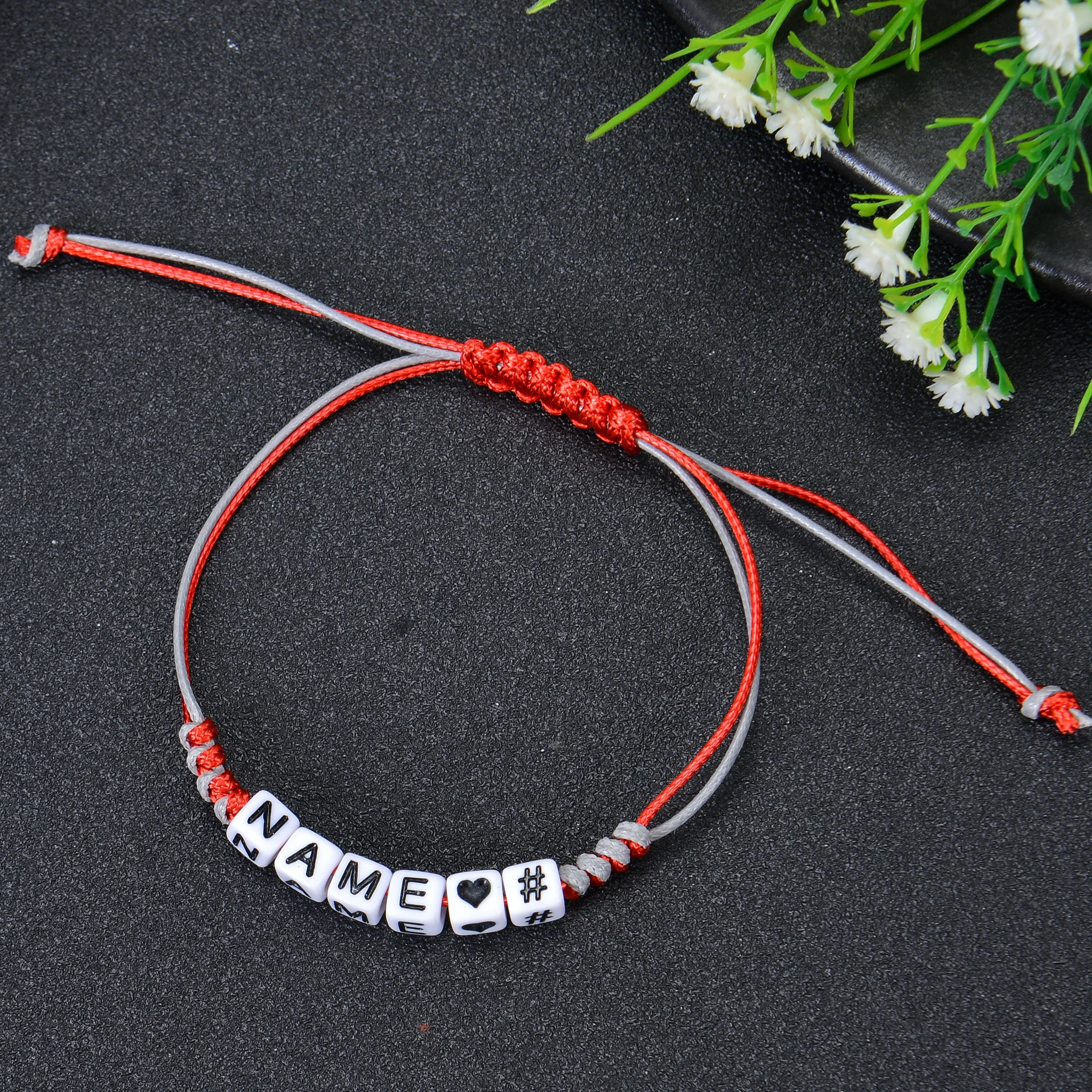 Personalized Name Custom Beaded Bracelet with Multi Color Fabric Link - Image 6