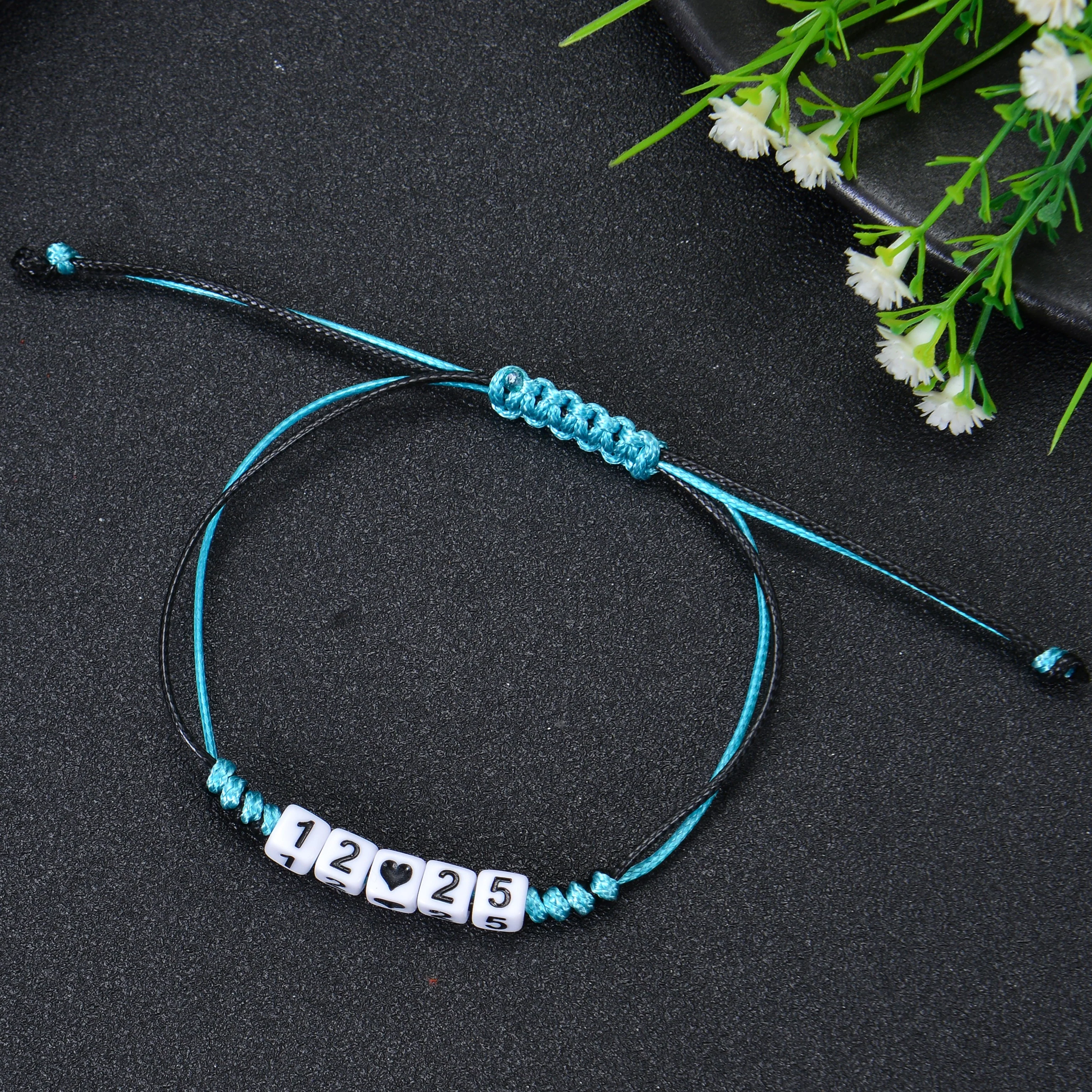 Personalized Name Custom Beaded Bracelet with Multi Color Fabric Link - Image 7