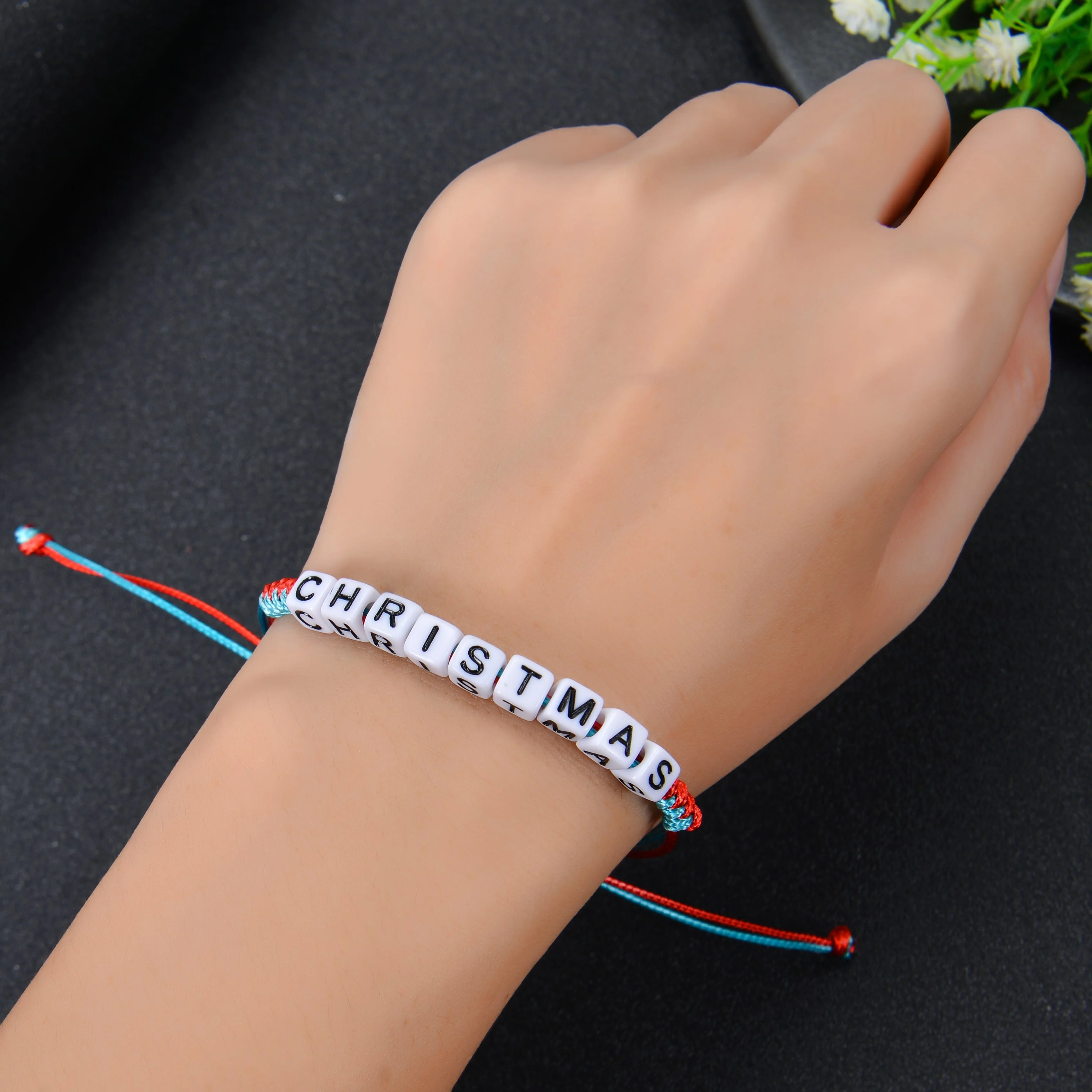 Personalized Name Custom Beaded Bracelet with Multi Color Fabric Link - Image 9