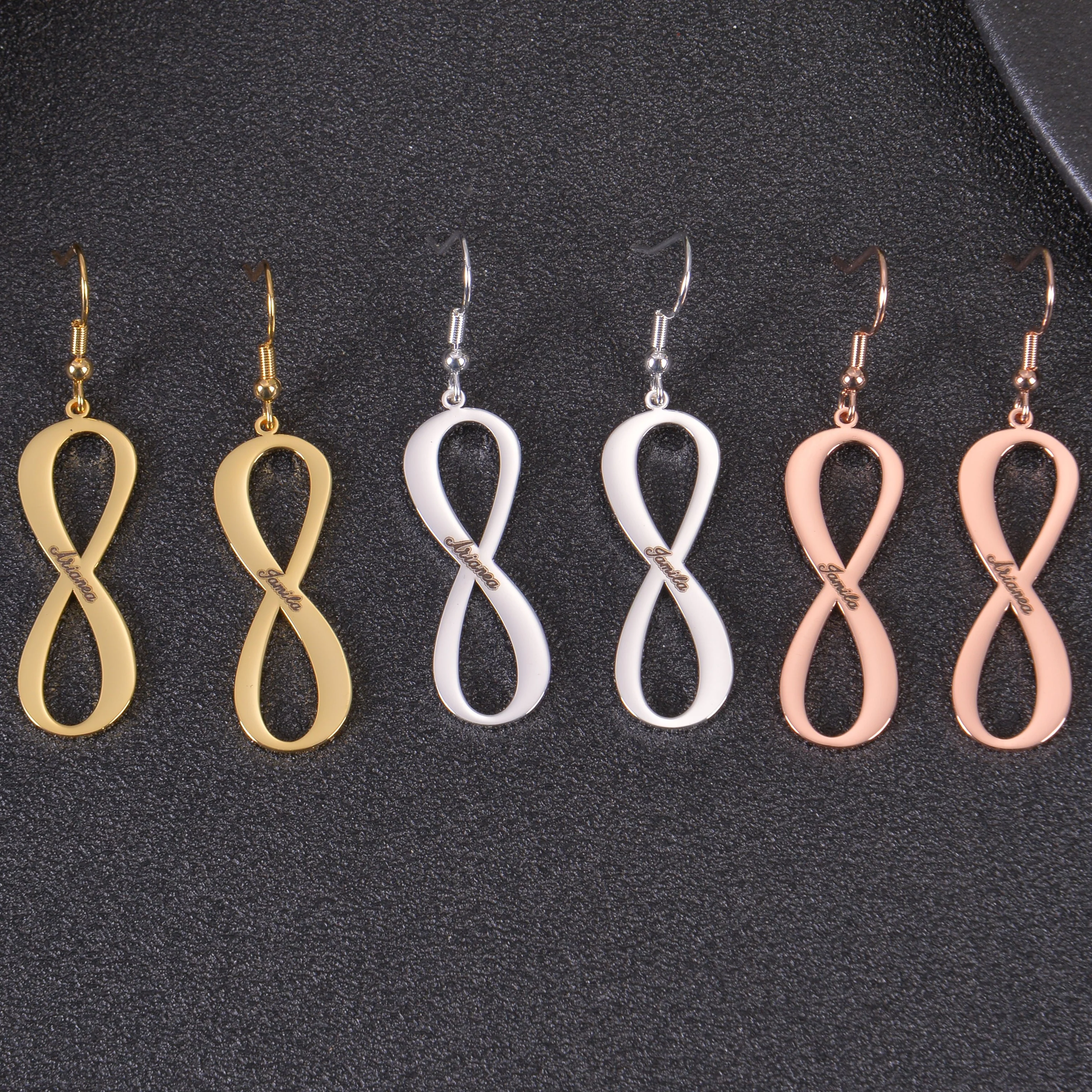 Personalized Name Engraved Infinity Dangle Earrings - Image 6