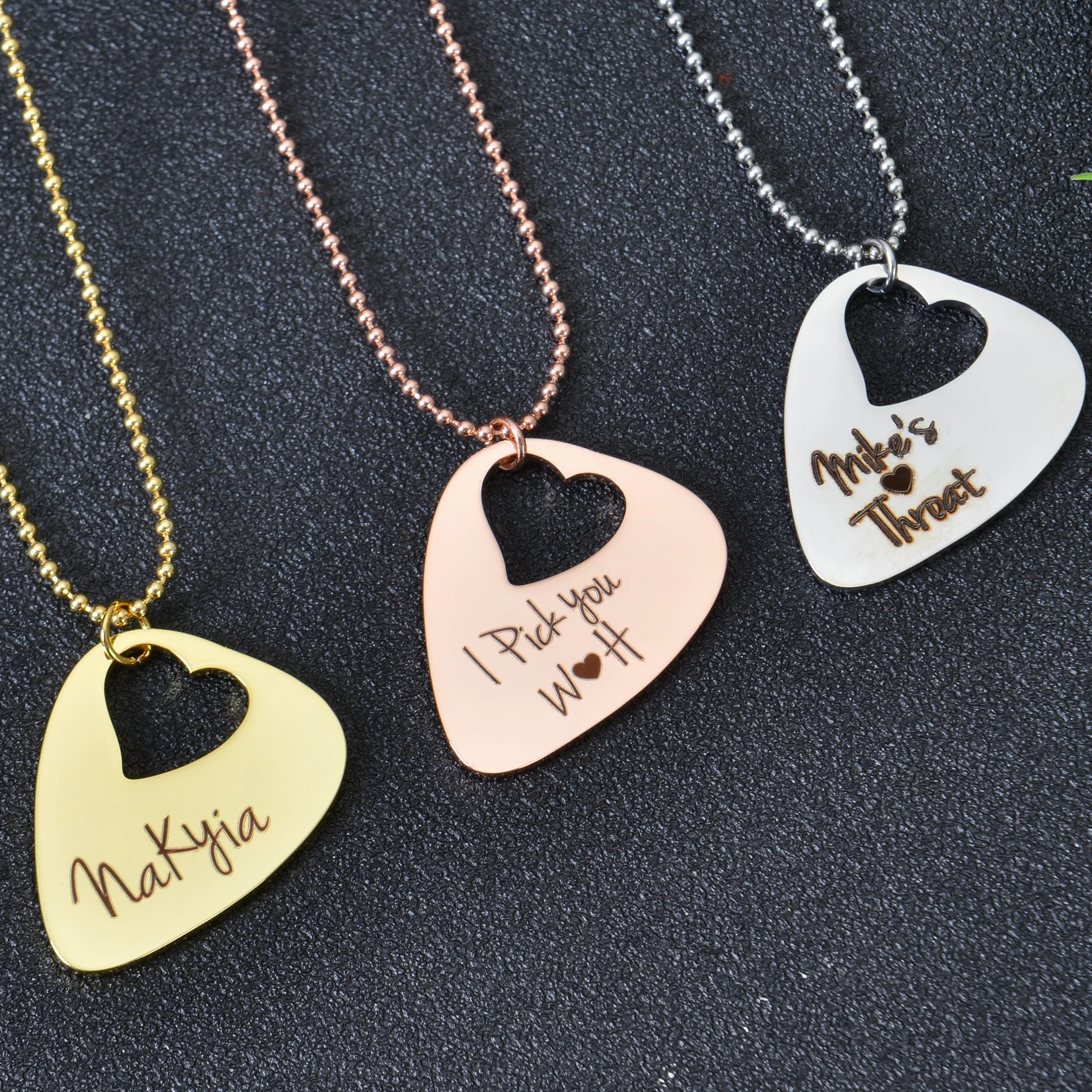 Personalized Name Guitar Pick Heart Necklace - Image 6
