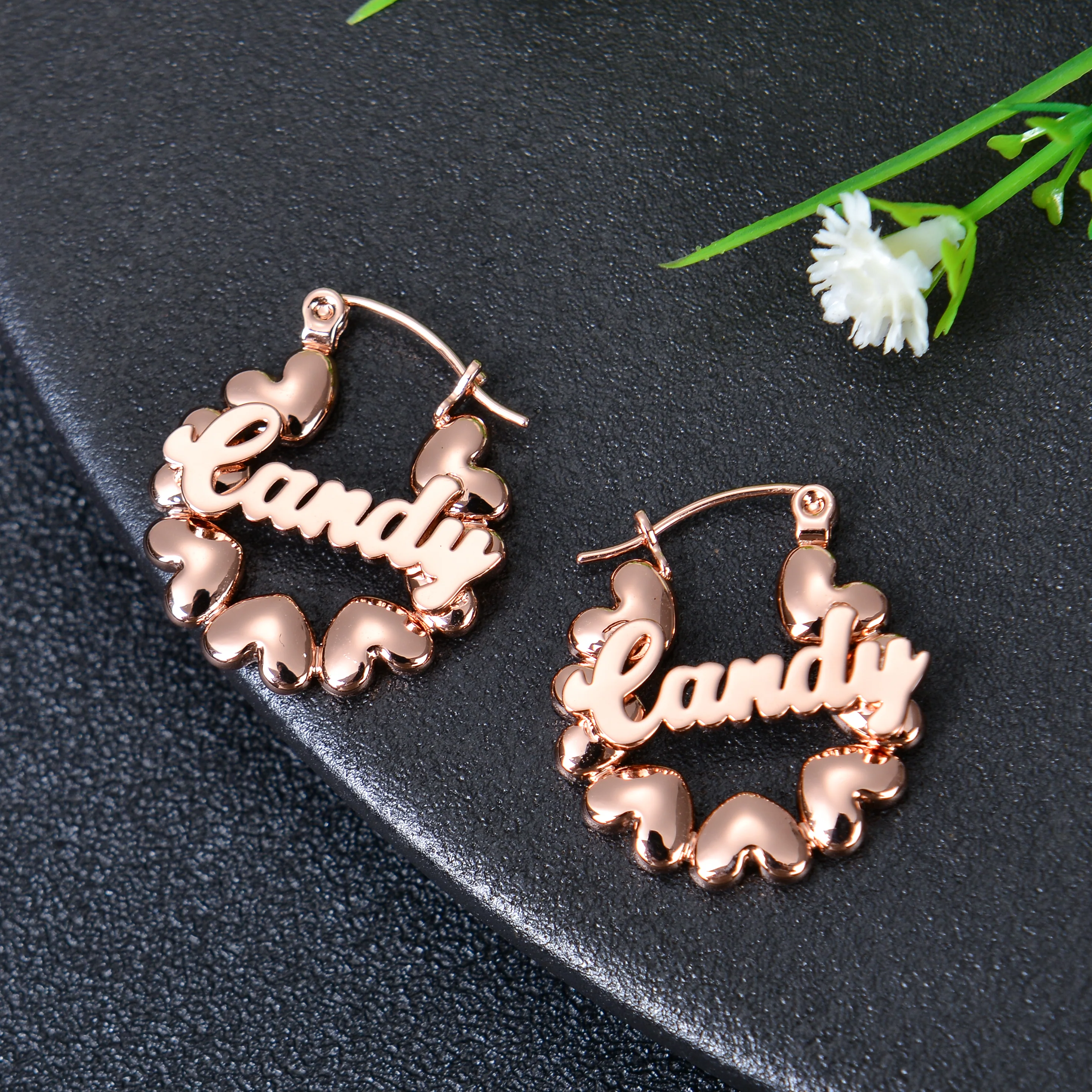 Personalized Name Heart Hoop Earrings - Image 3
