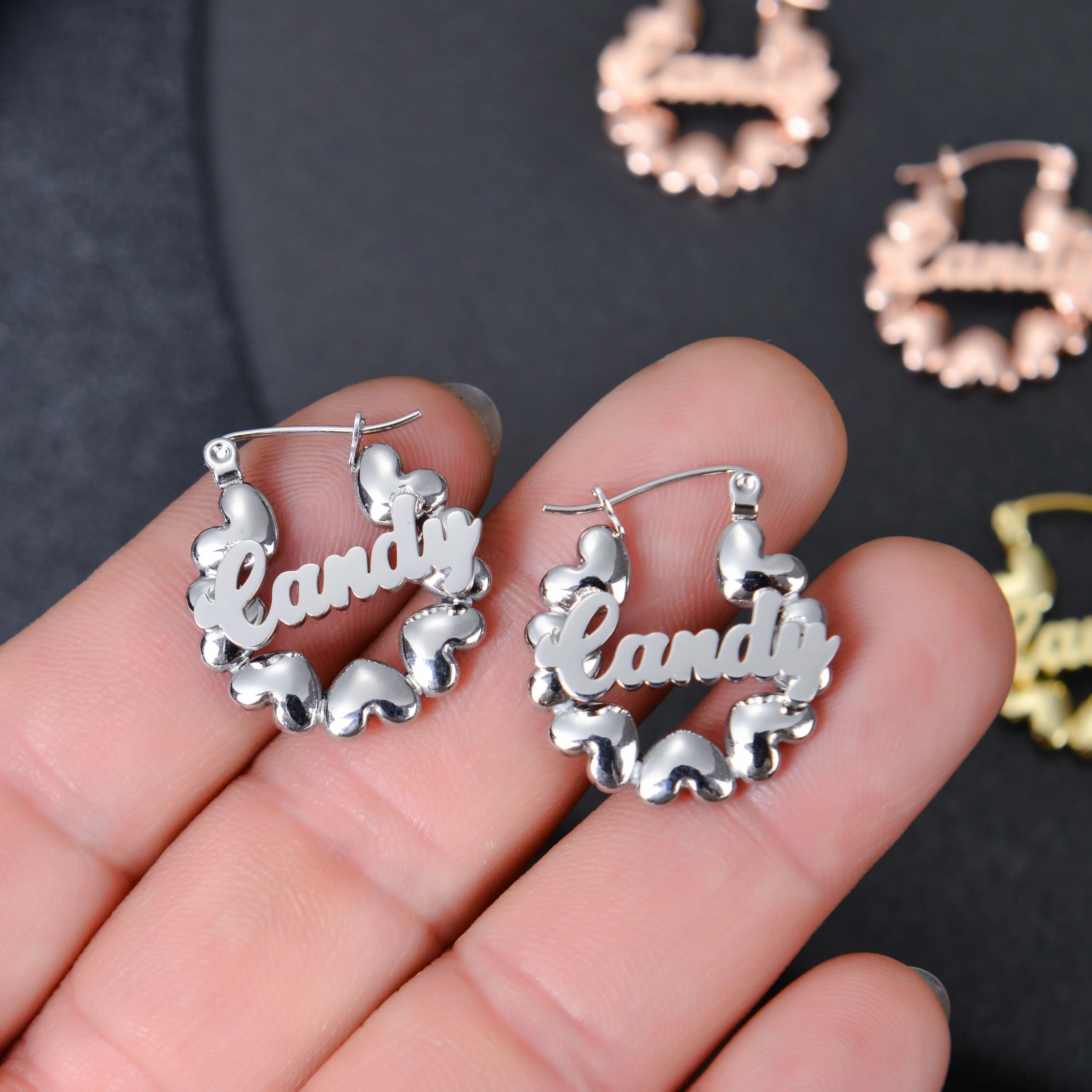 Personalized Name Heart Hoop Earrings - Image 6