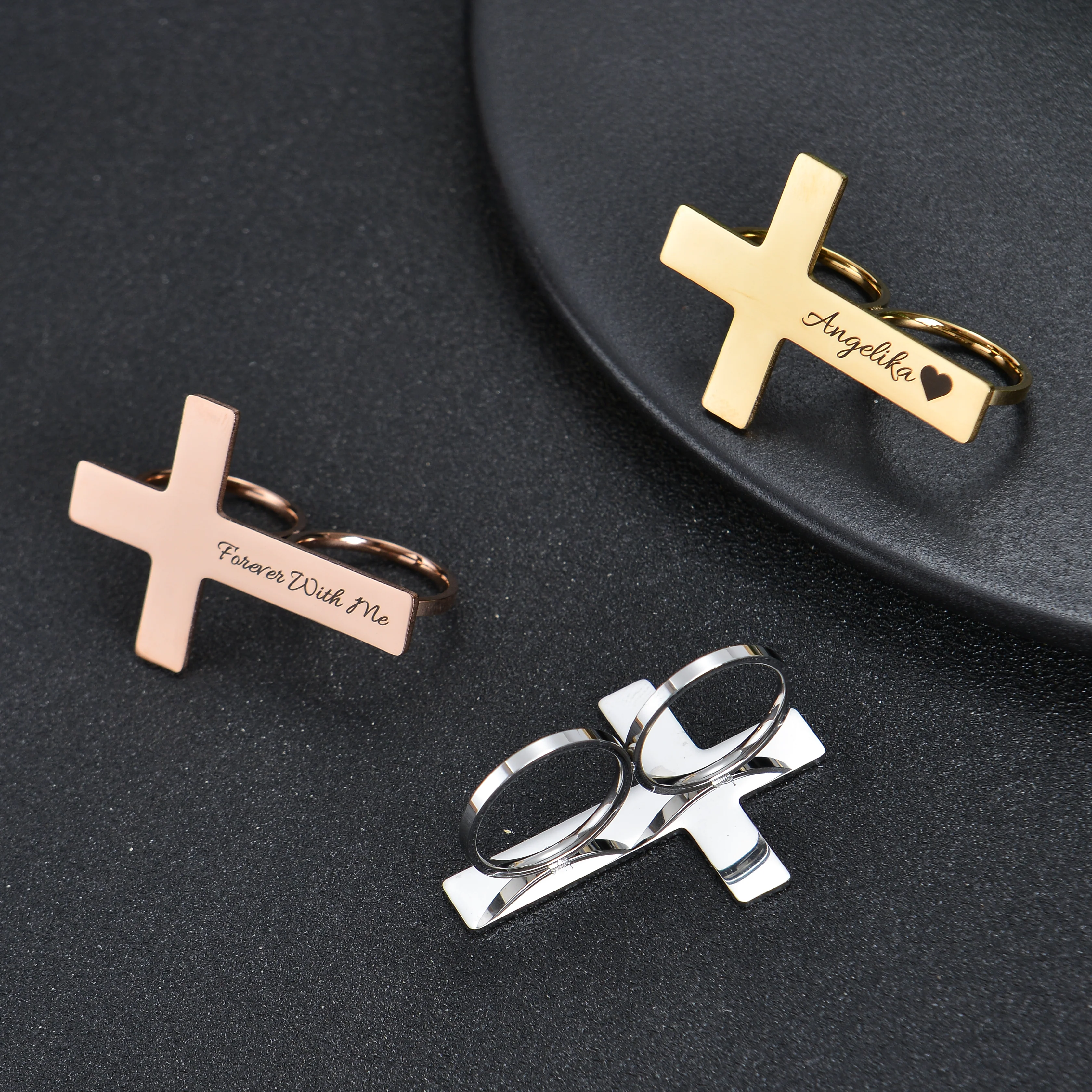 Personalized Name Two Finger Cross Ring - Image 7