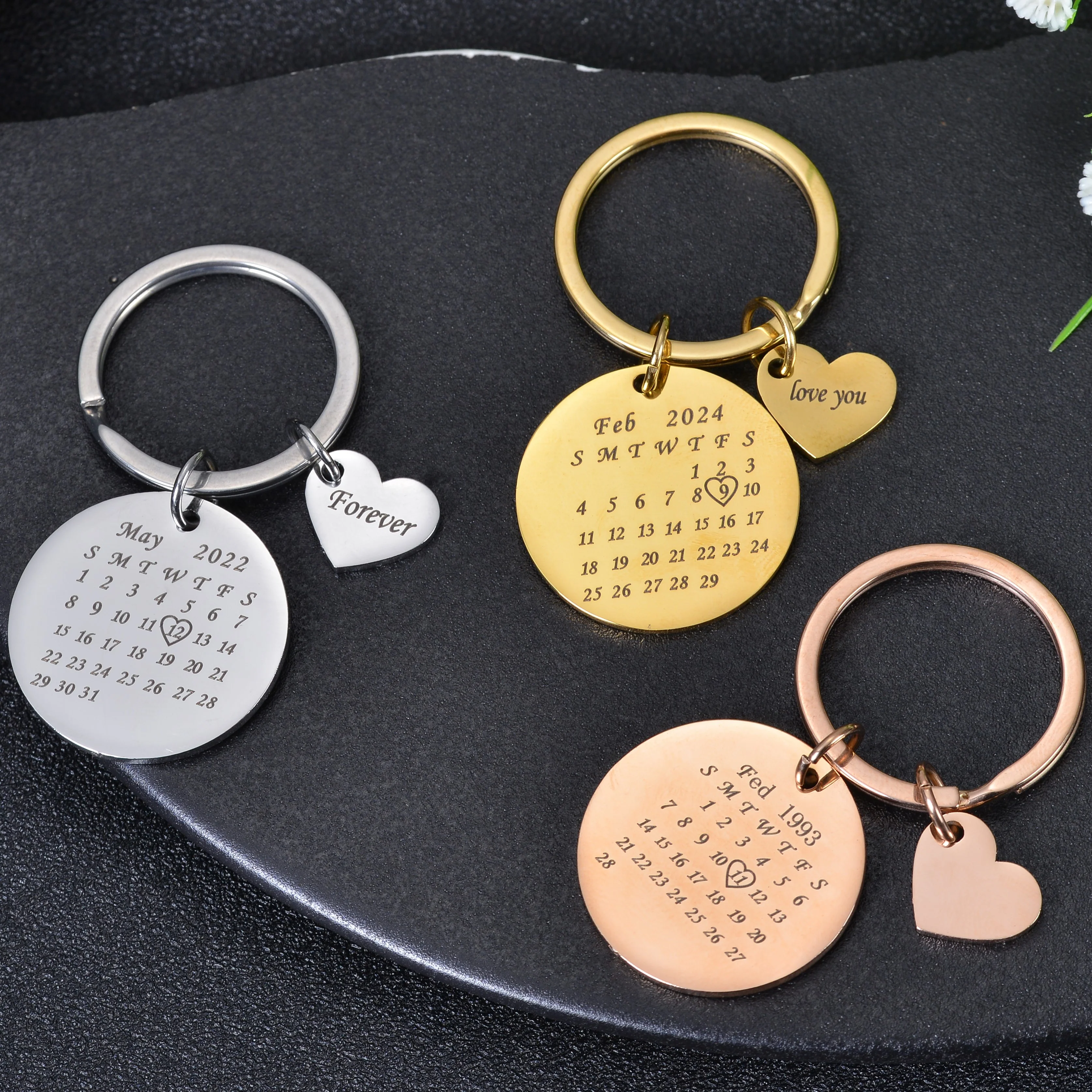 Personalized Photo Engraved Anniversary Calendar Keychain with Short Text - Image 9