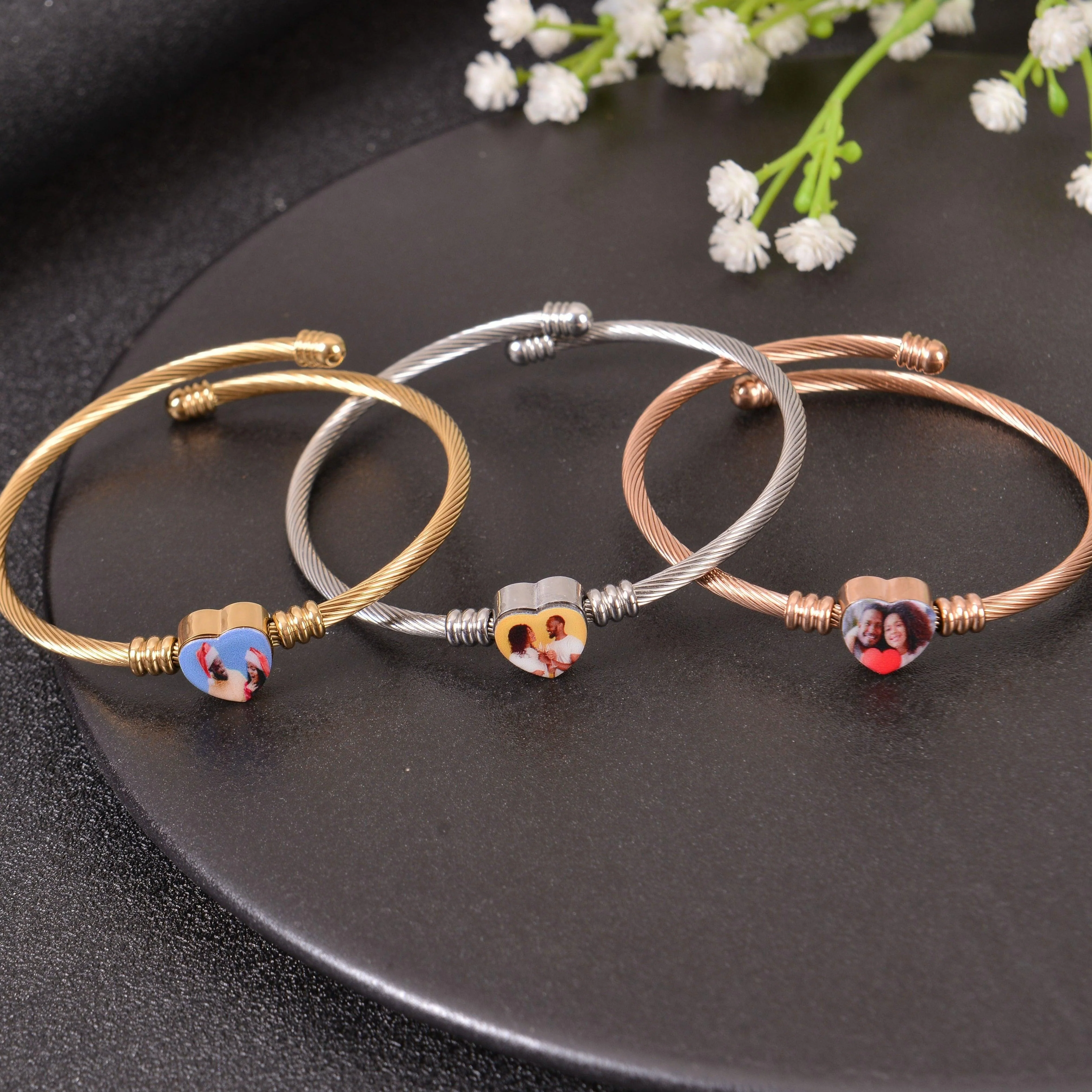Personalized Heart Photo Bracelets For Women - Image 8