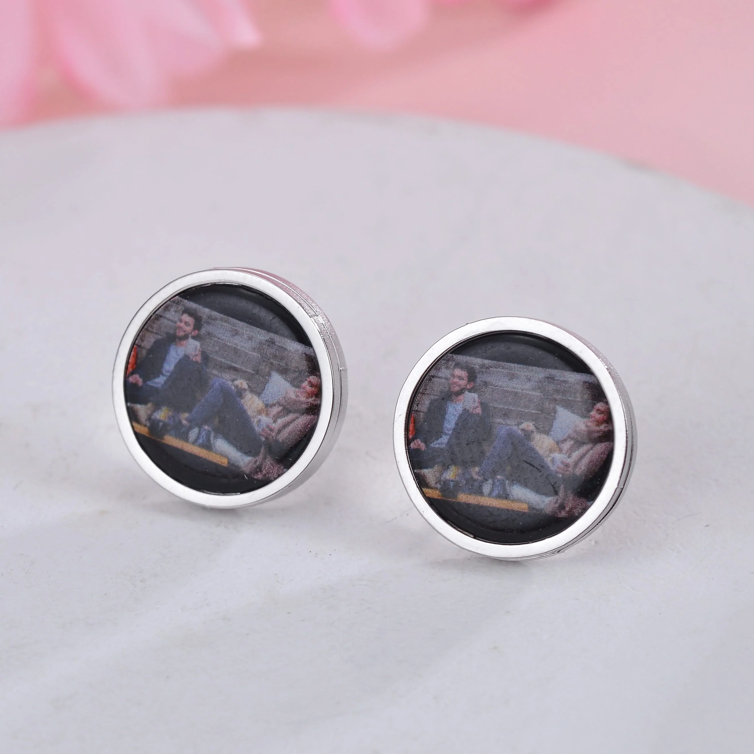 Personalized Round Colorful Photo Stud Earrings - Image 12