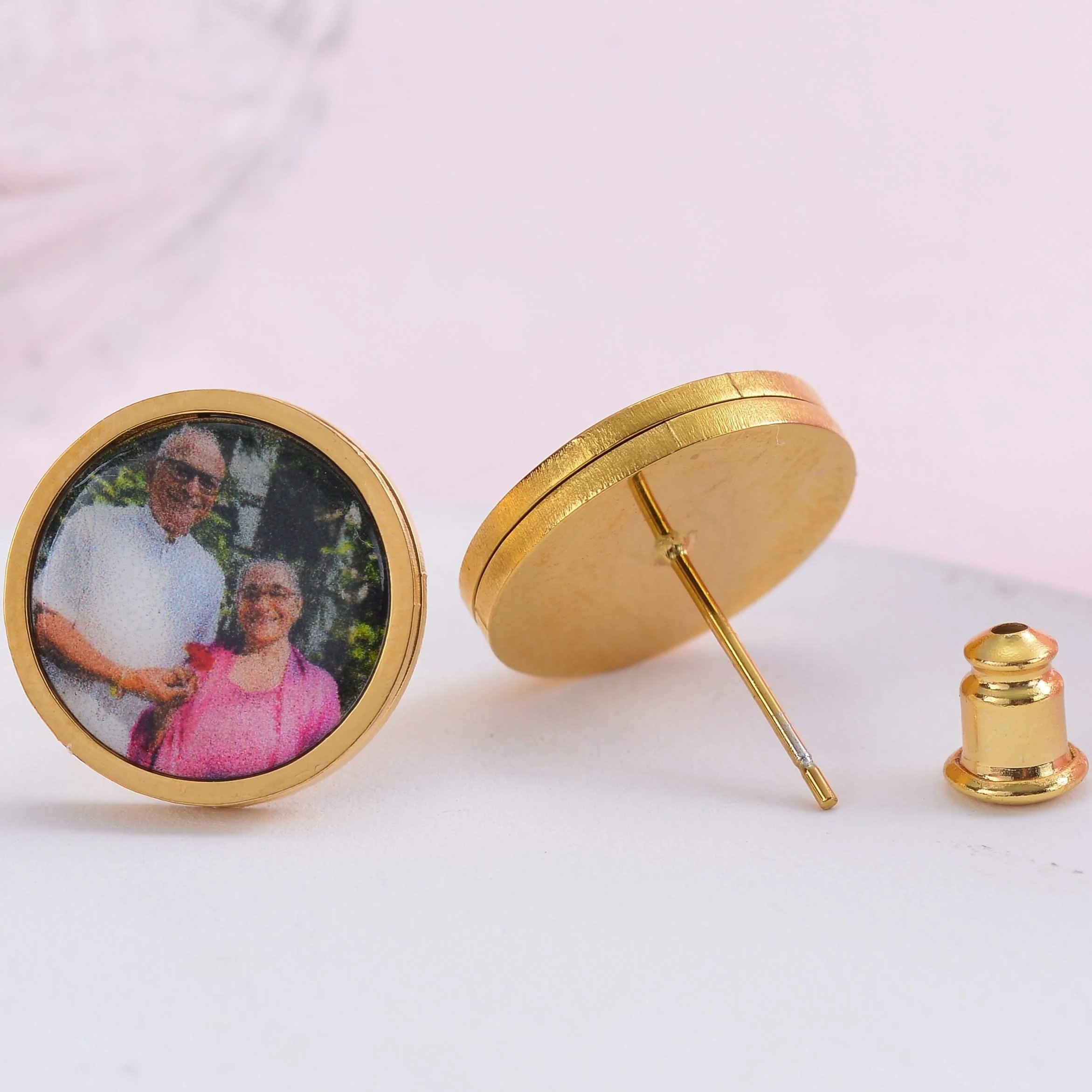 Personalized Round Colorful Photo Stud Earrings - Image 2