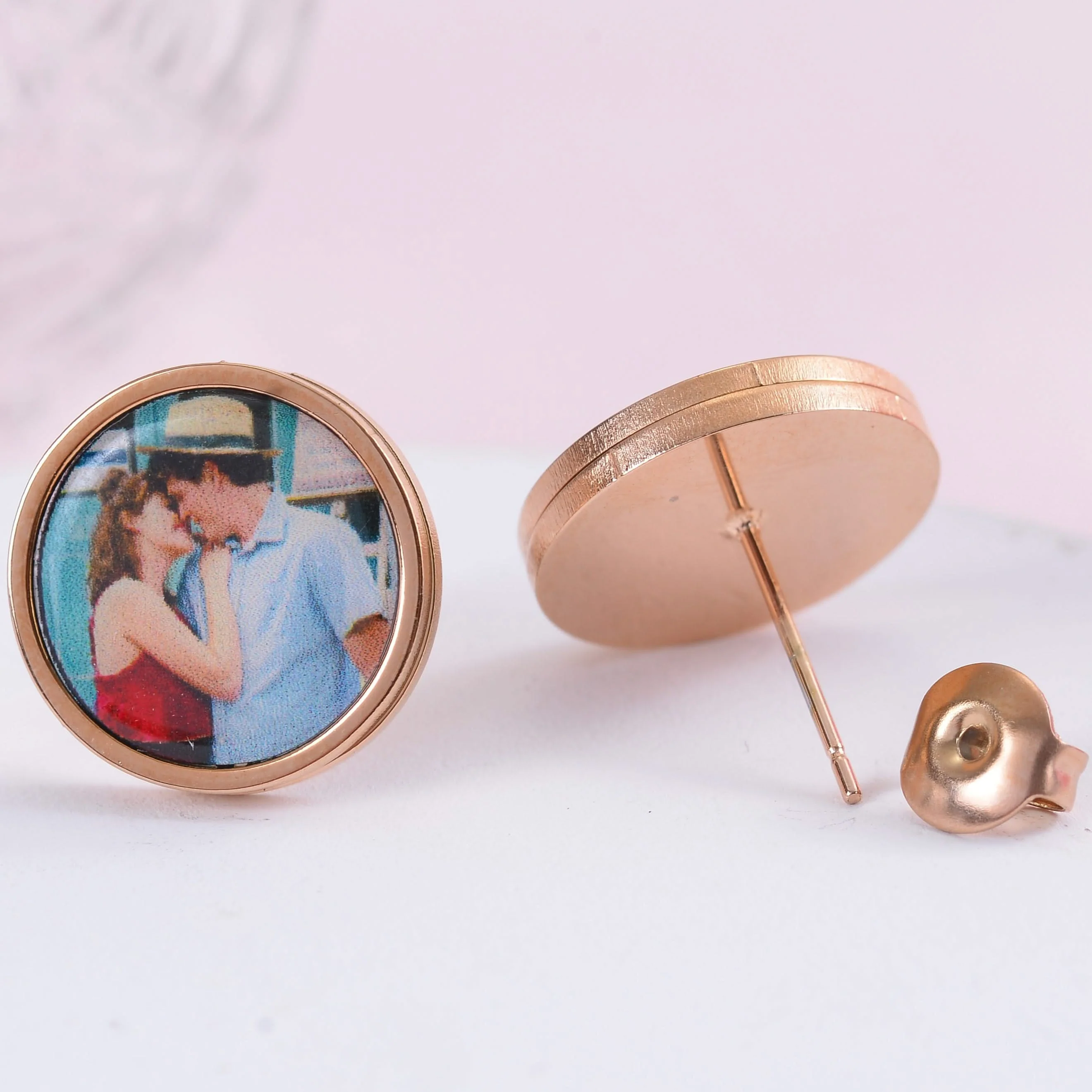 Personalized Round Colorful Photo Stud Earrings - Image 4