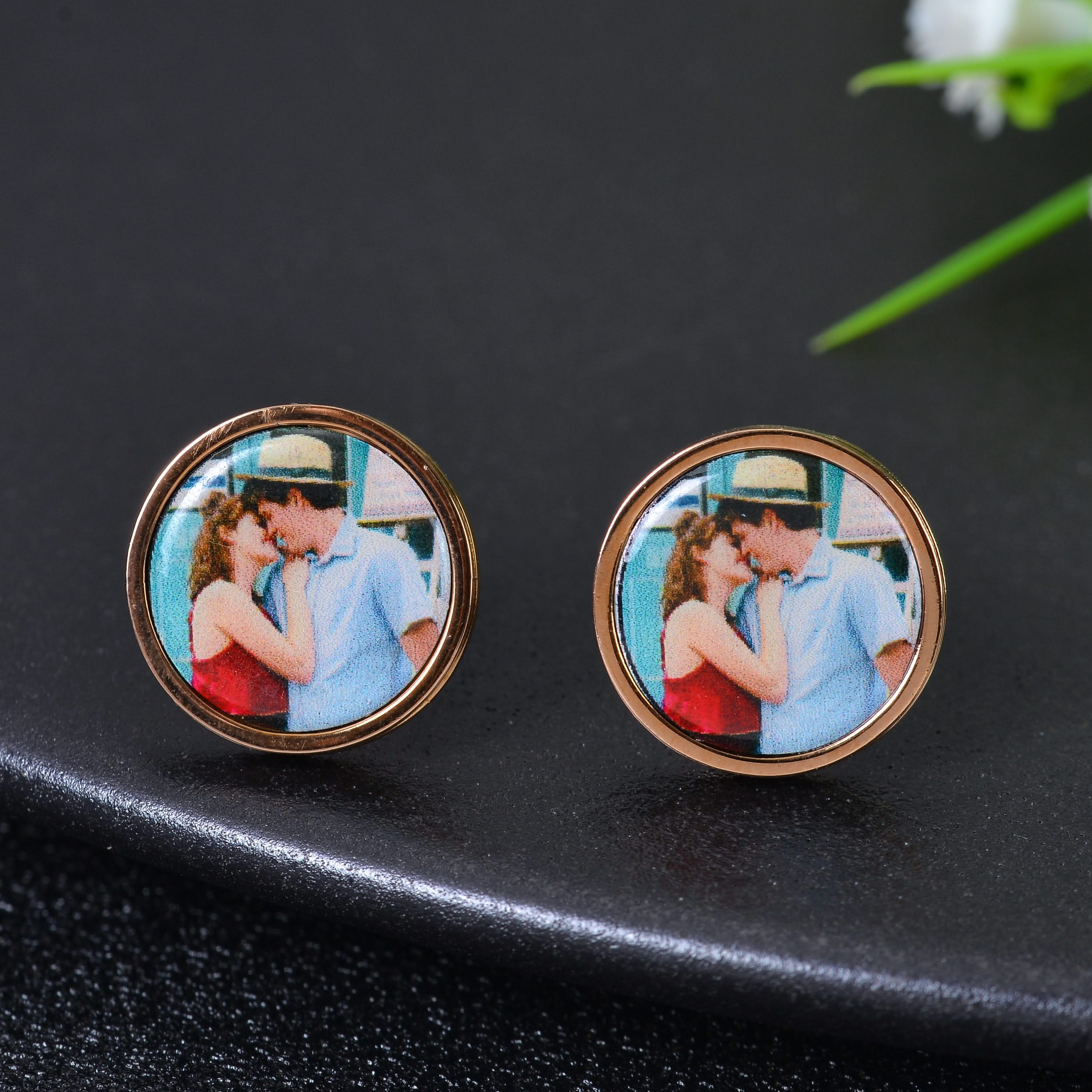 Personalized Round Colorful Photo Stud Earrings - Image 5